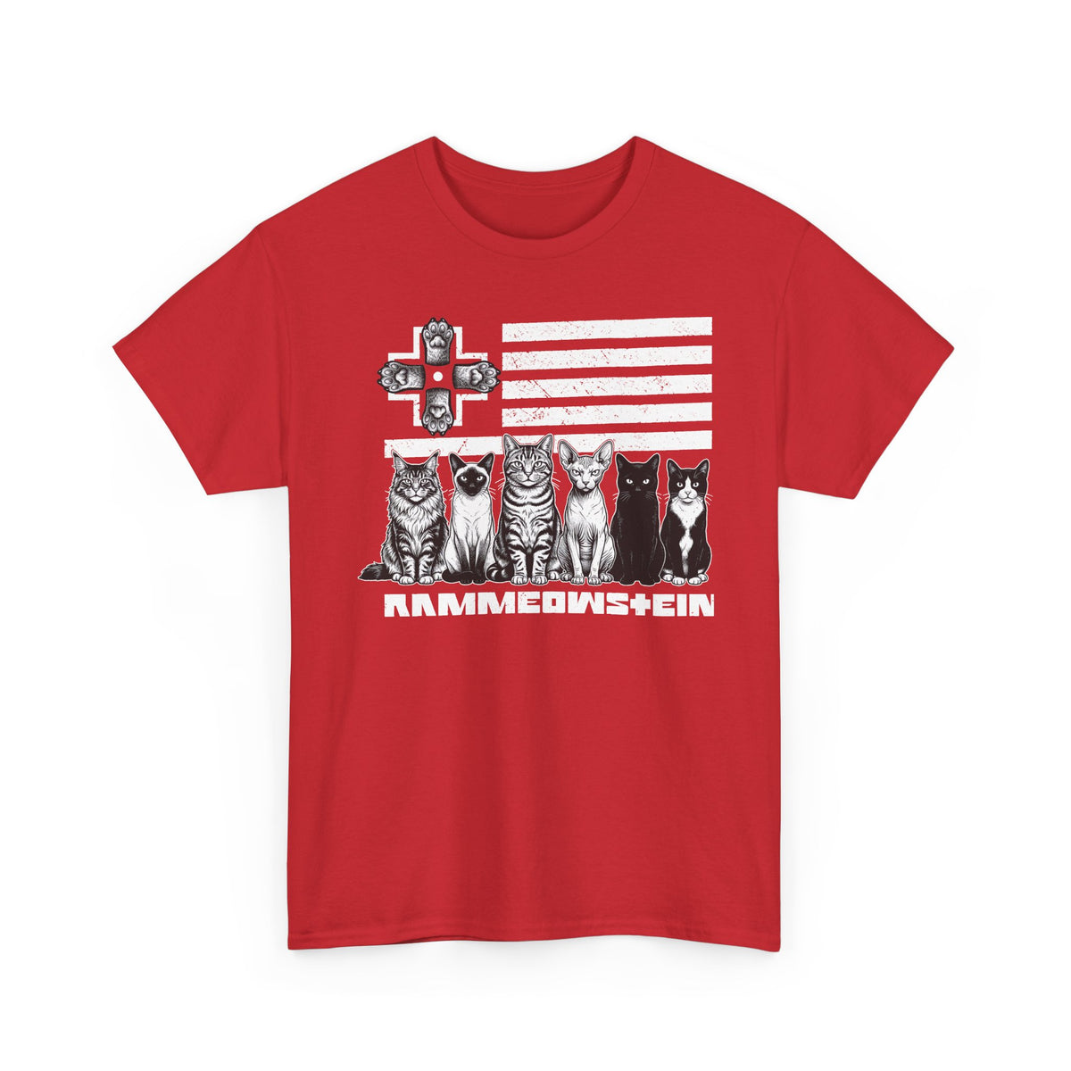 Rammowsteen Cats T-Shirt – Vintage Flag & Five Cats Graphic Tee