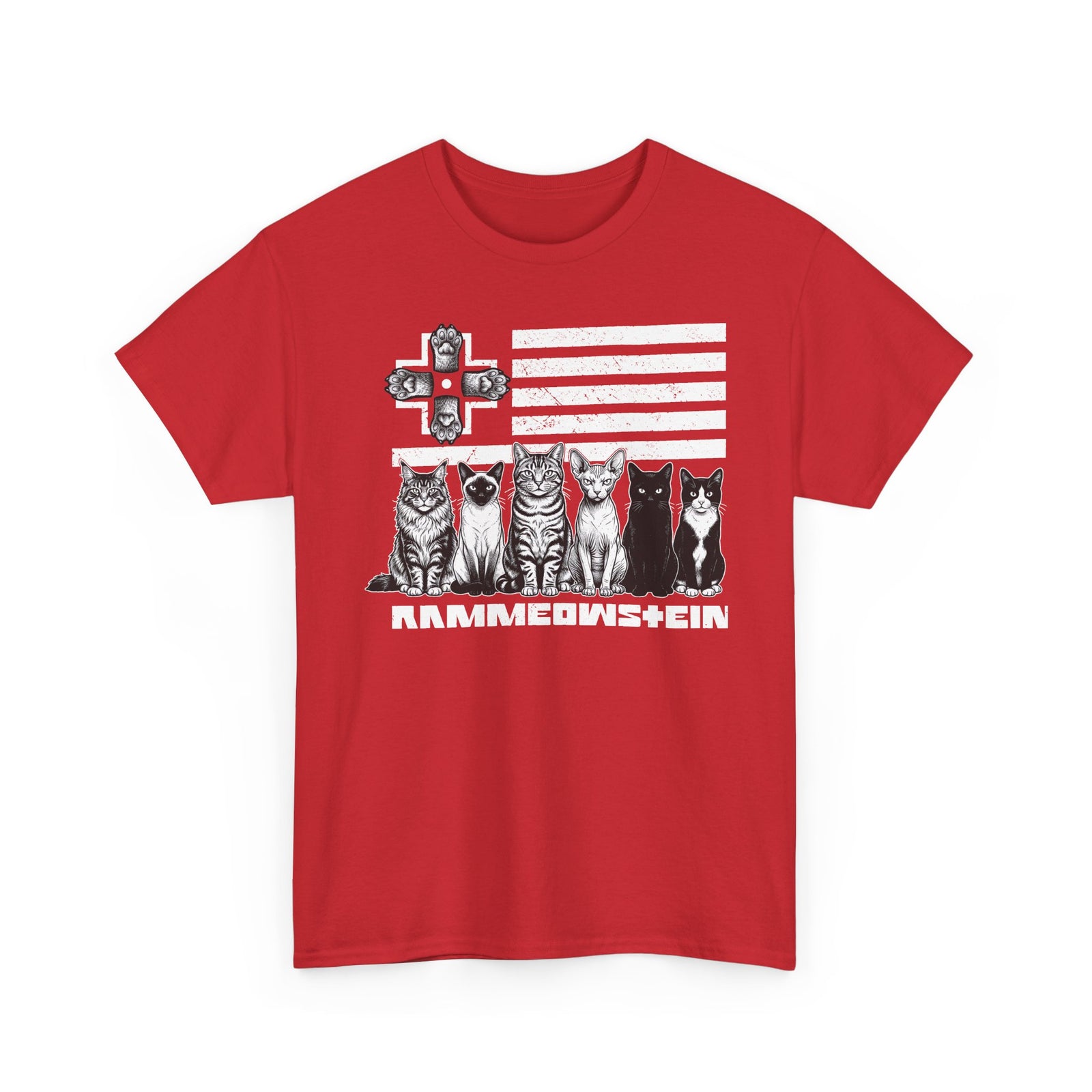 Rammowsteen Cats T-Shirt – Vintage Flag & Five Cats Graphic Tee