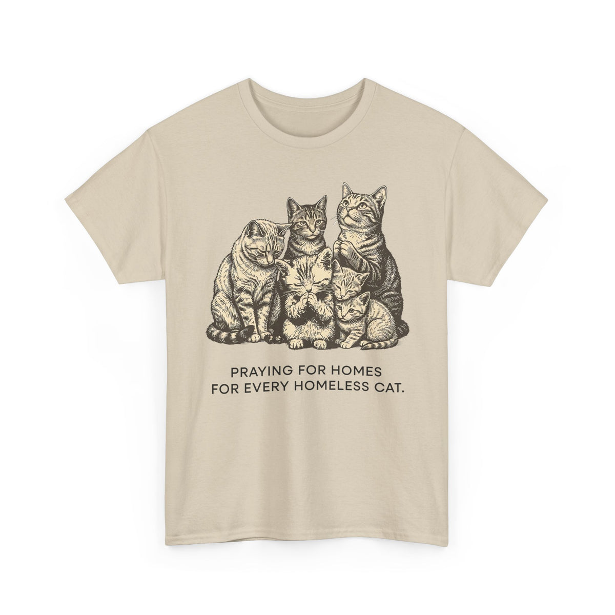 Cat Rescue T-Shirt — "Praying for Homes for Every Homeless Cat" Vintage Cat Rescue Tee