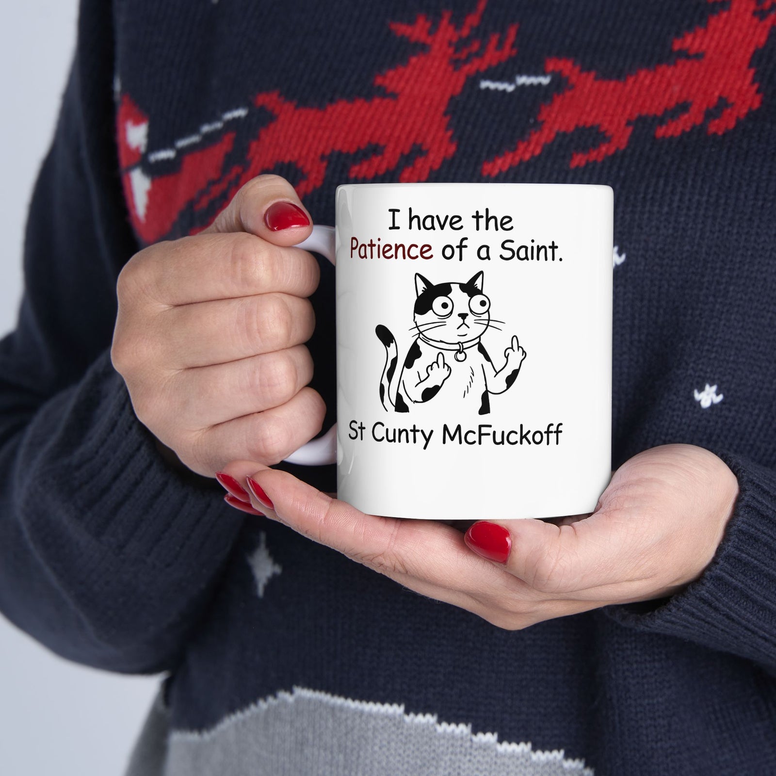 I Have the Patience of a Saint 'St Cunty Mcfuckoff' Cat Ceramic Mug