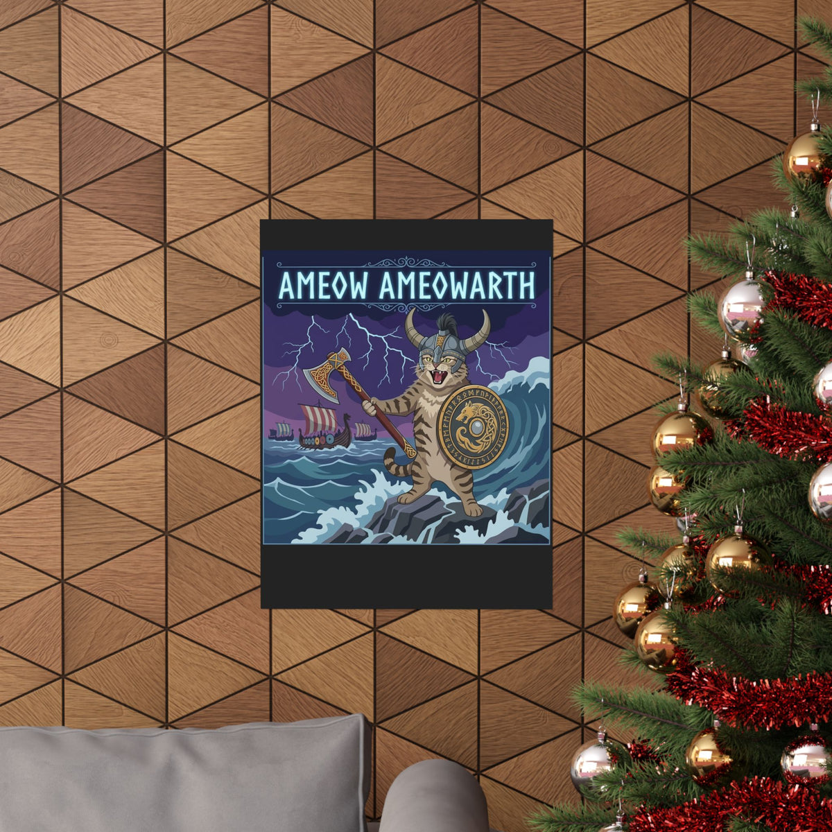 Ameow Ameowarth Cat Viking Poster — Funny Viking Cat Graphic Poster