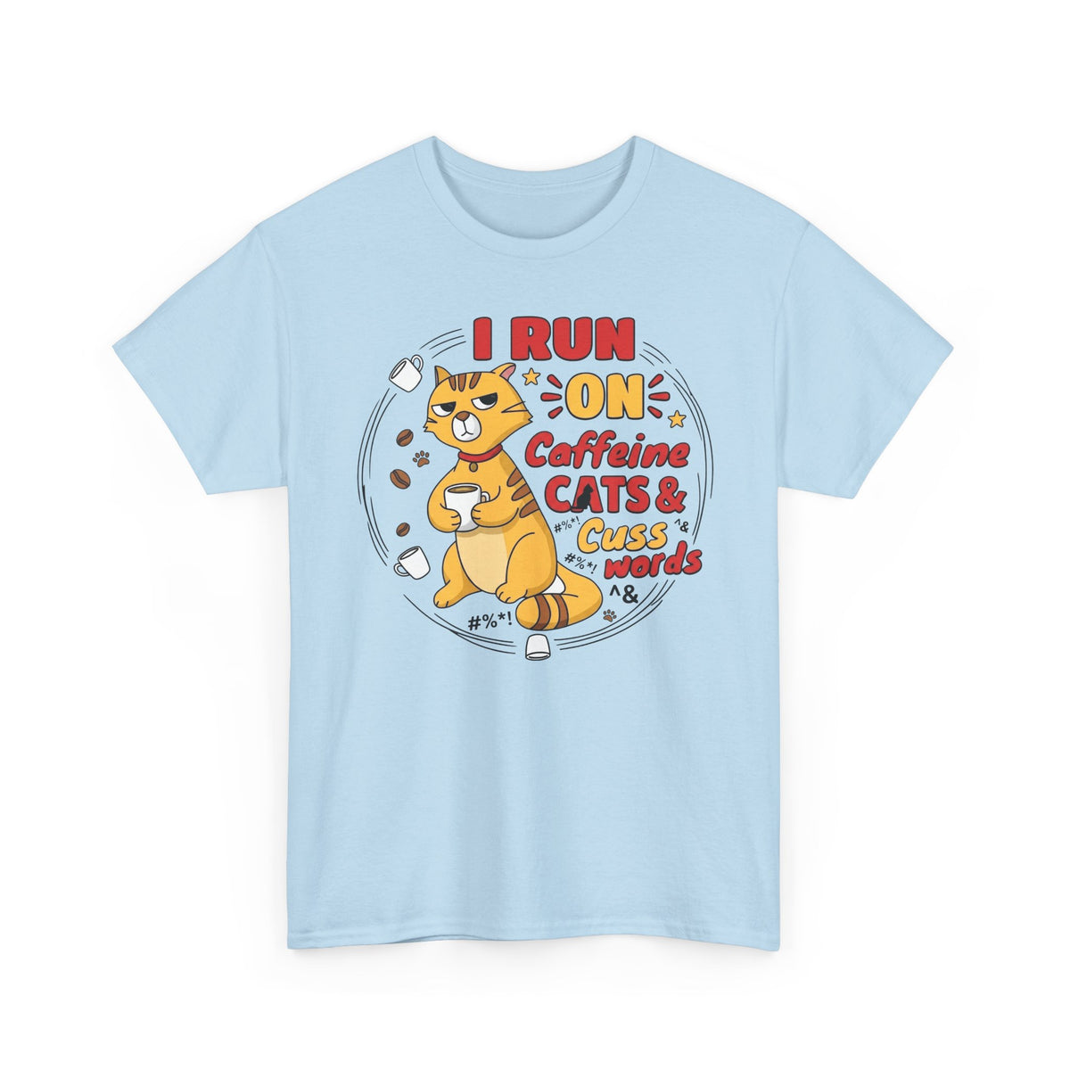 Caffeine, Cats & Cuss Words Tee Funny Cat Lover Coffee Shirt