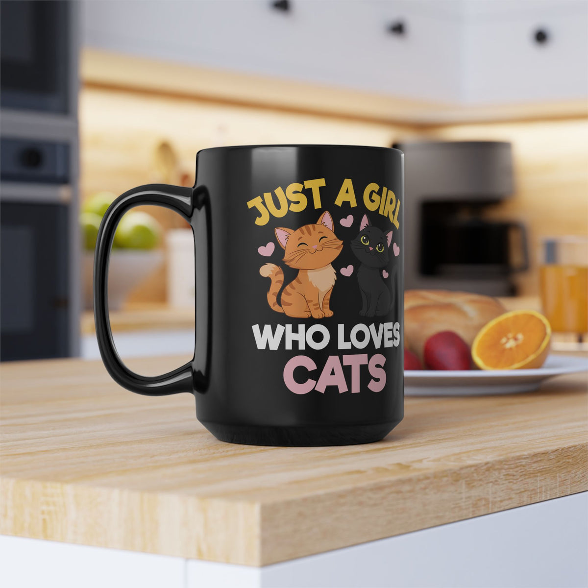 Just a Girl Who Loves Cats Black Mug — Cute Cat Lover Mug