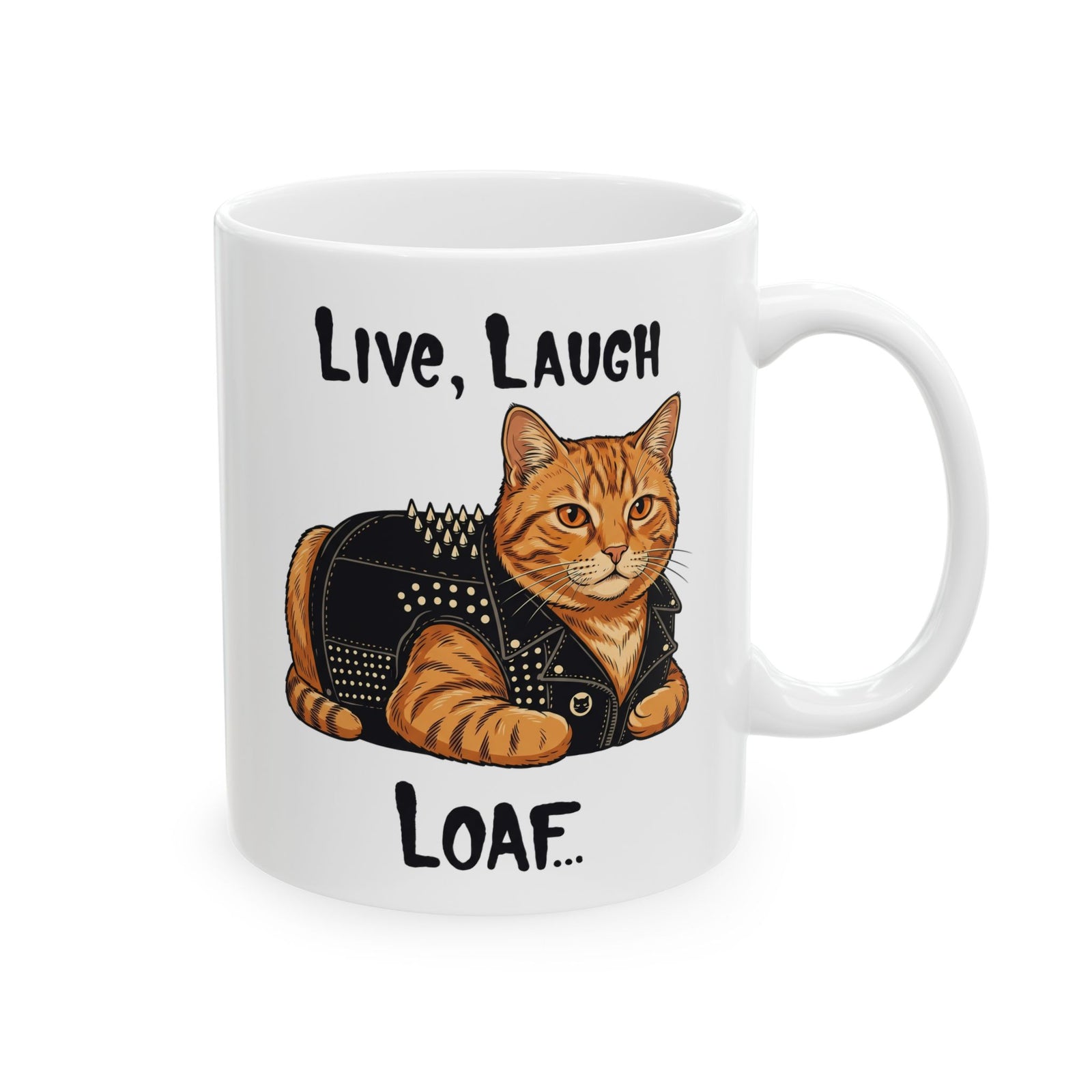 "Live, Laugh, Loaf" Punk Rock Orange Cat Ceramic Mug