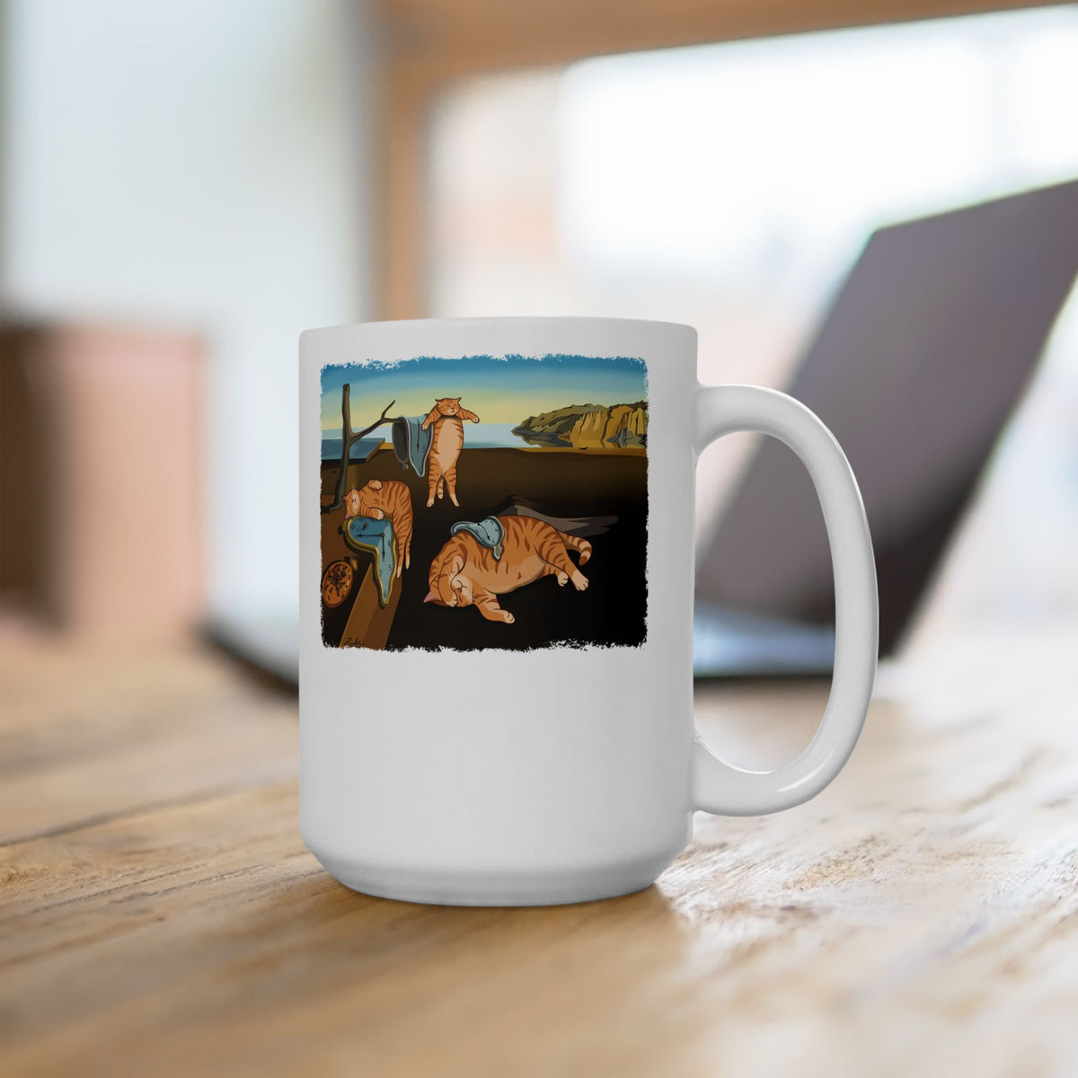The Purrsistence of Memory Ceramic Mug — Surreal Cat Art Mug