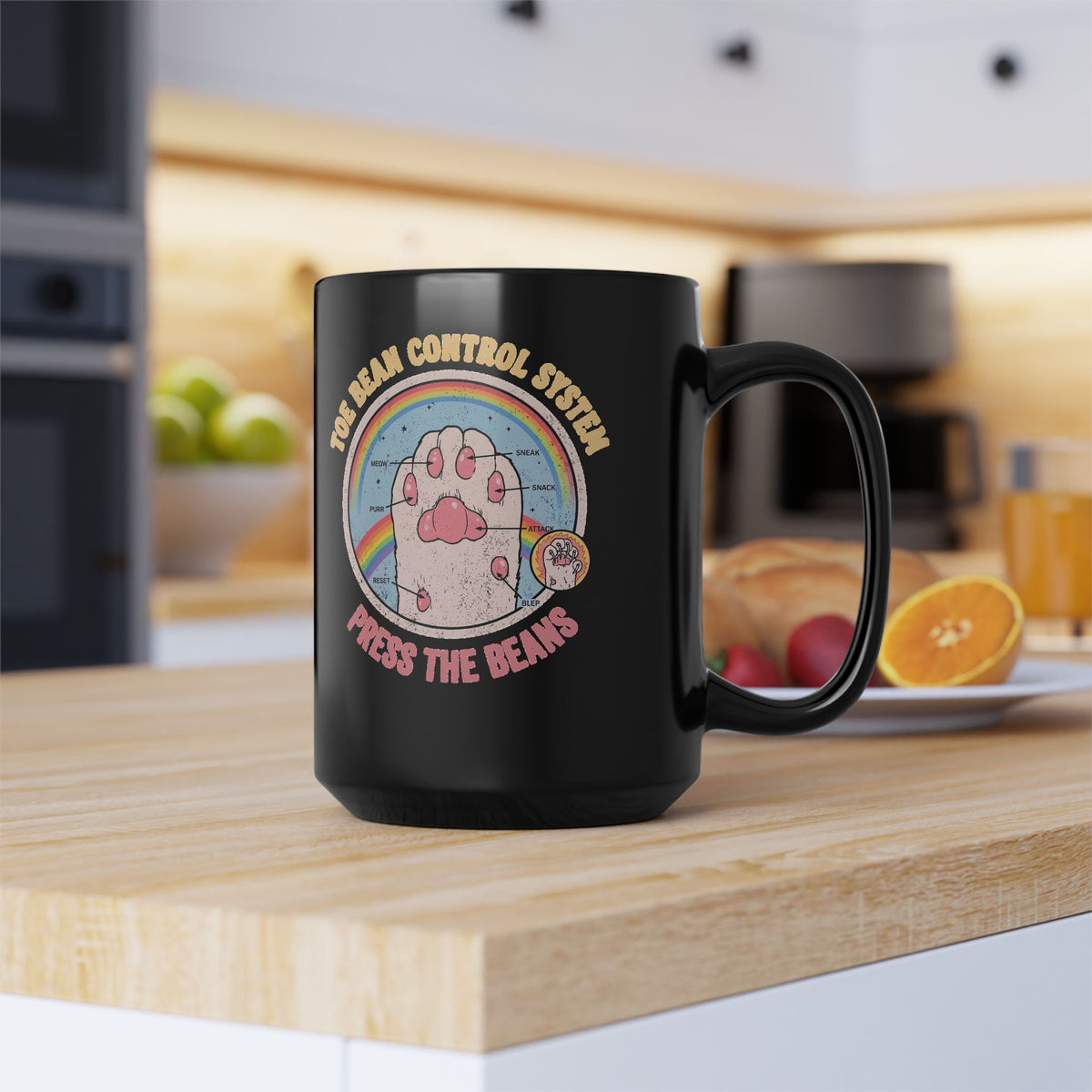 Toe Bean Control System Black Mug — Funny Cat Paw Infographic Mug