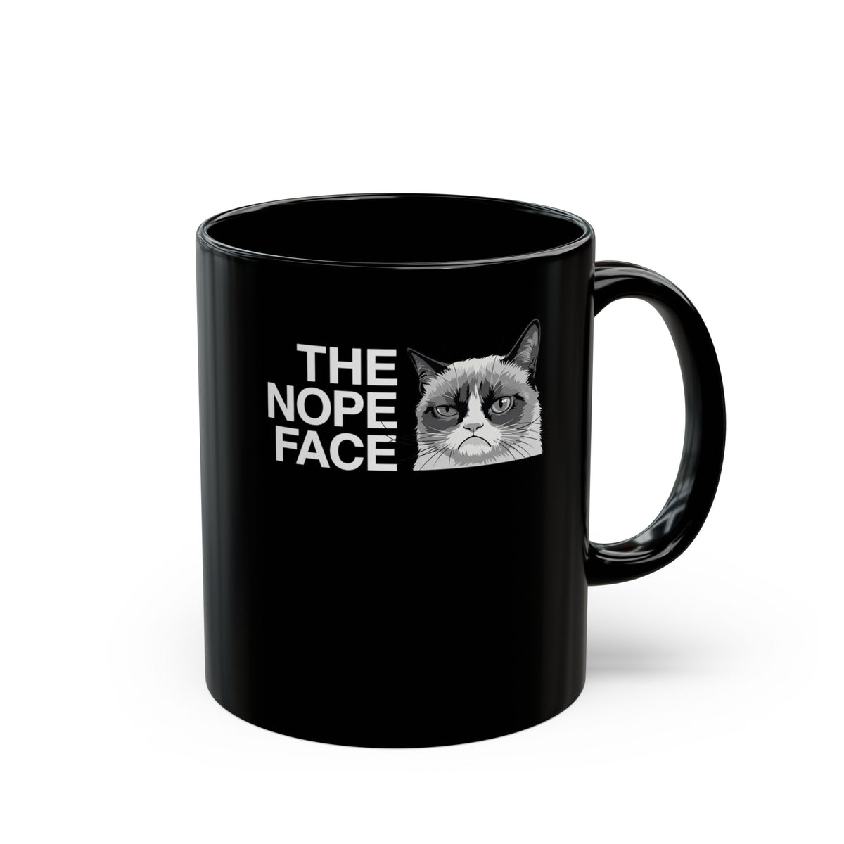 Nope Face Cat Black Mug — Funny Cat Graphic Mug
