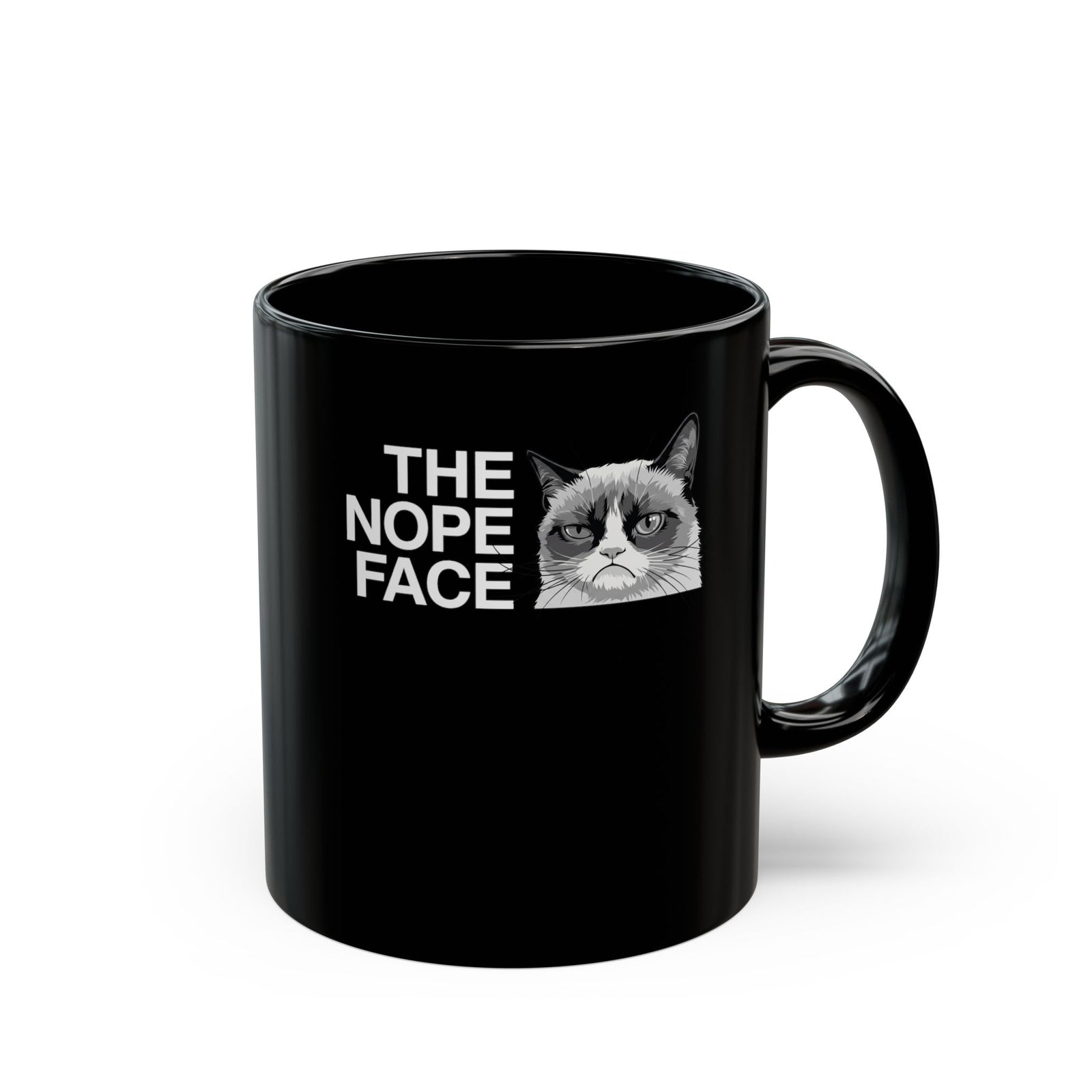 Nope Face Cat Black Mug — Funny Cat Graphic Mug
