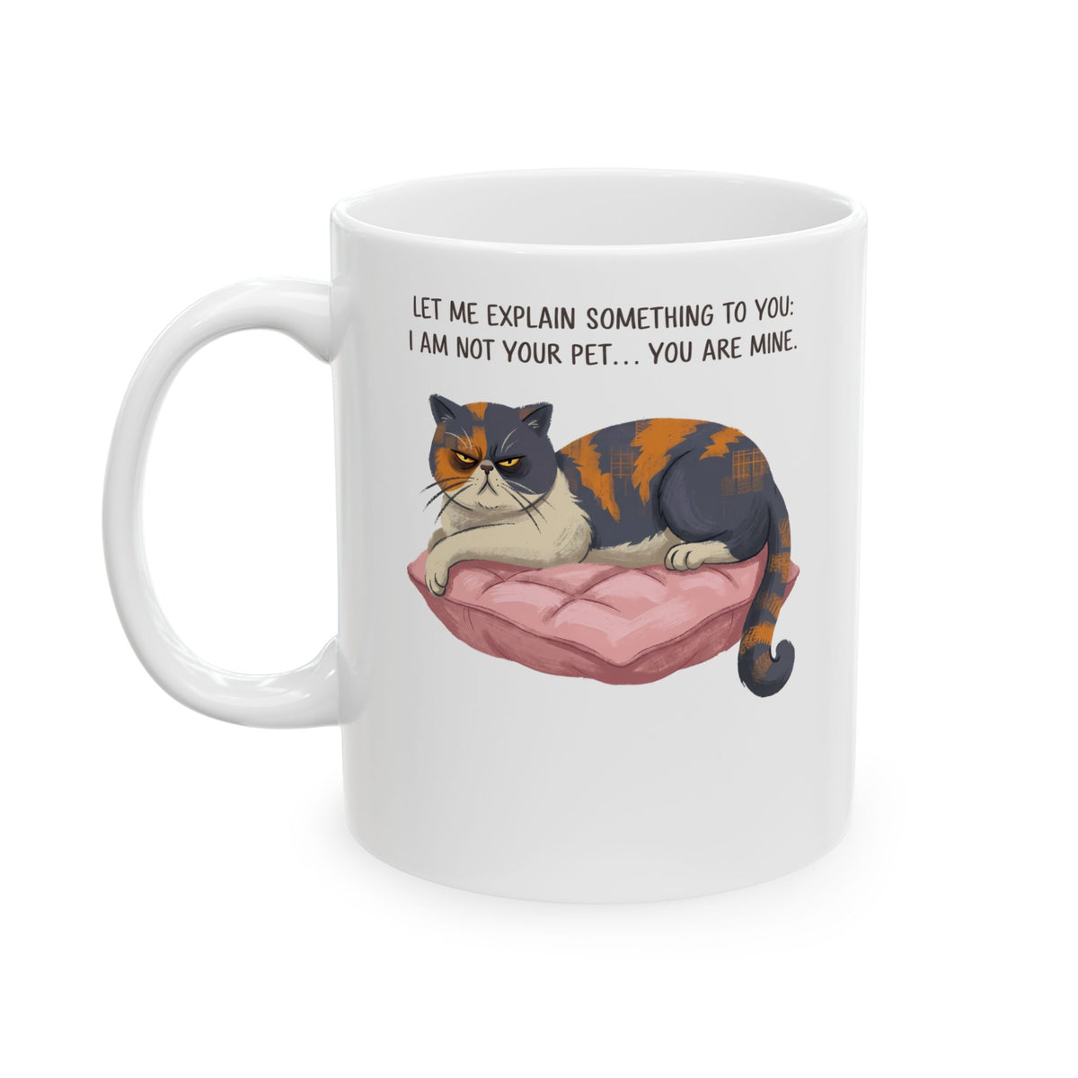 You Are Mine Cat Ceramic Mug — Grumpy Exotic Shorthair Calico Graphic Mug