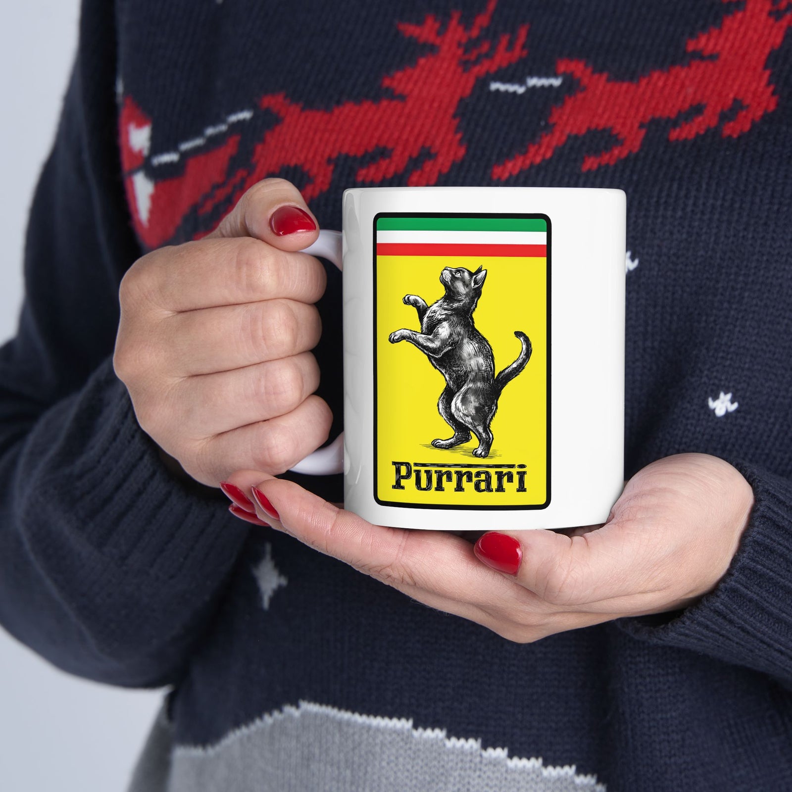 Purrari Mug — Cat Racing Graphic Ceramic Mug