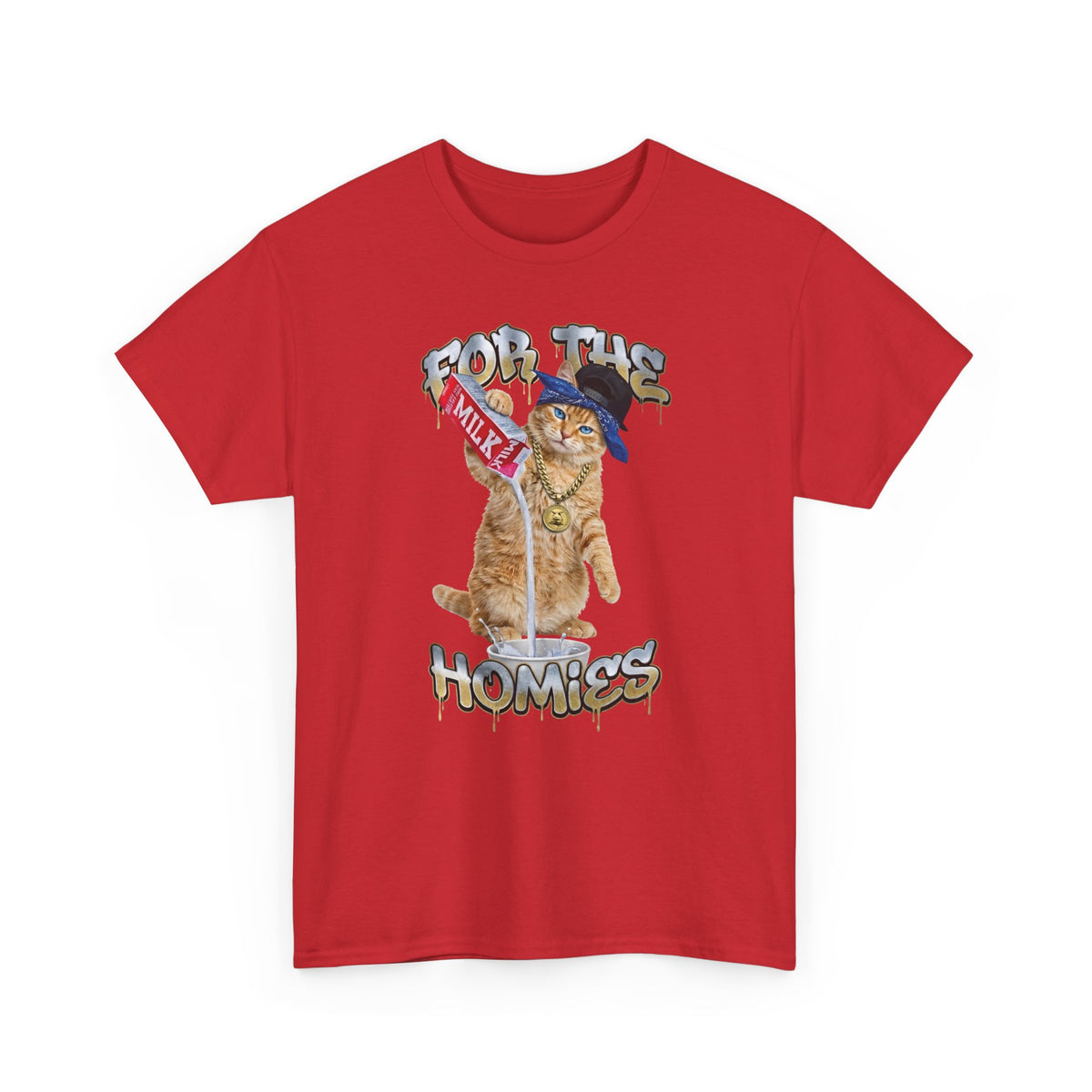 For The Homies Cat T-Shirt Funny Gangster Cat Graphic Tee, Milk Pouring Cat Shirt, Street Style Cat Lover Gift, Unisex Cotton T-Shirt