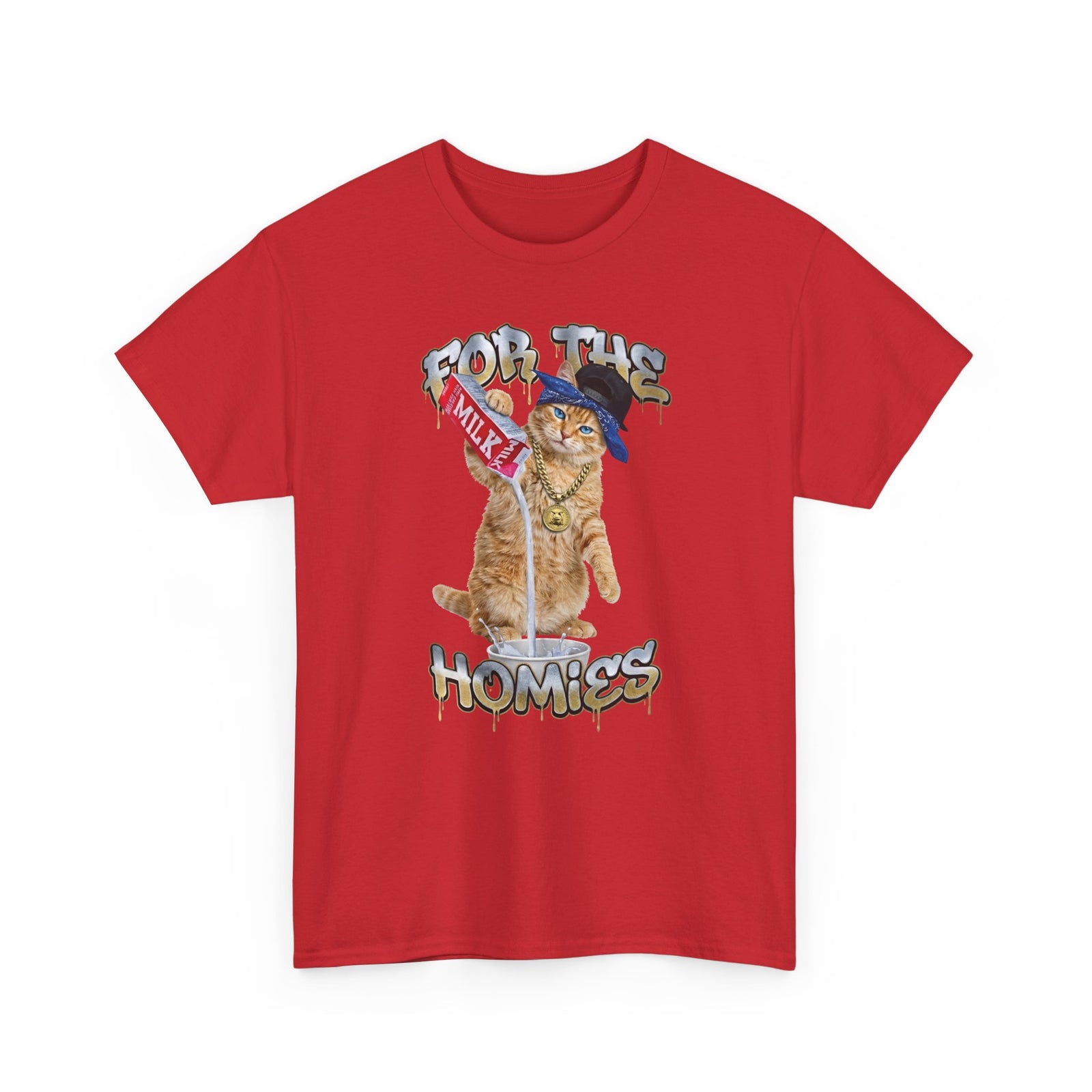 For The Homies Cat T-Shirt Funny Gangster Cat Graphic Tee, Milk Pouring Cat Shirt, Street Style Cat Lover Gift, Unisex Cotton T-Shirt