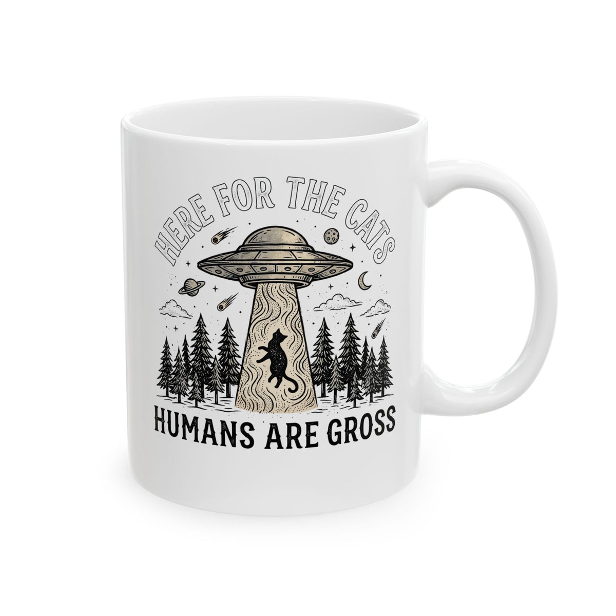 Here For The Cat Mug — 'Humans Are Gross' Cat Lover Ceramic Mug