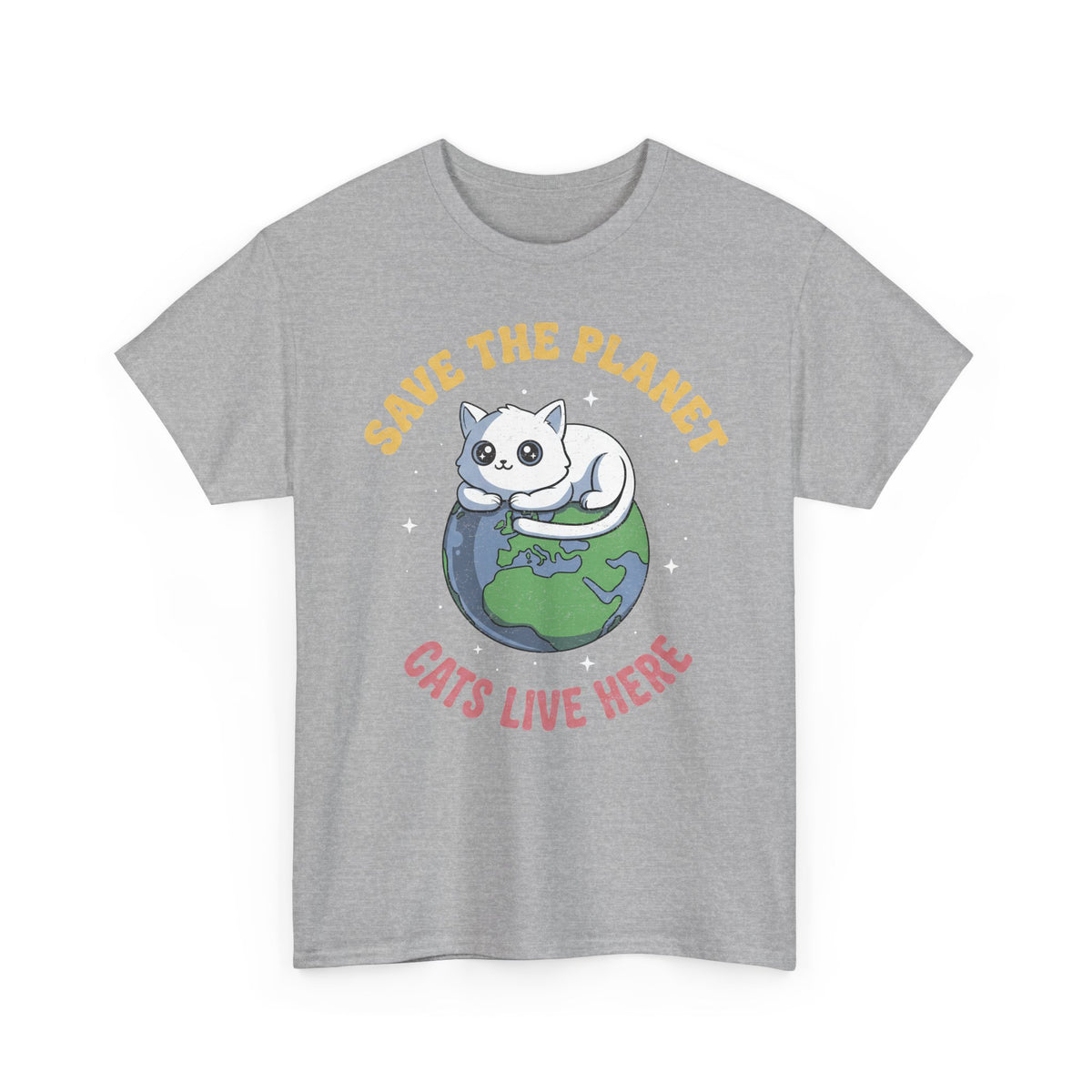 Save The Planet Cats Live Here T-Shirt — Cute White Cat Earth Tee