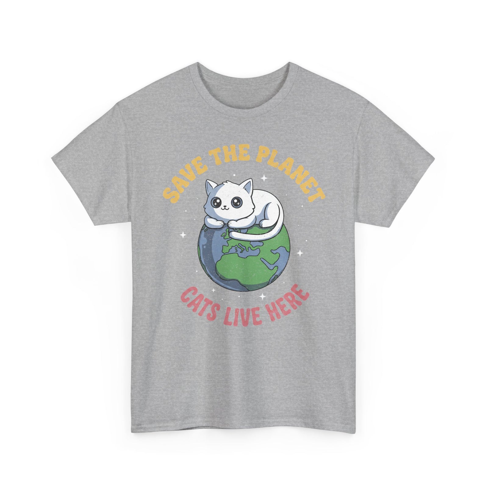 Save The Planet Cats Live Here T-Shirt — Cute White Cat Earth Tee