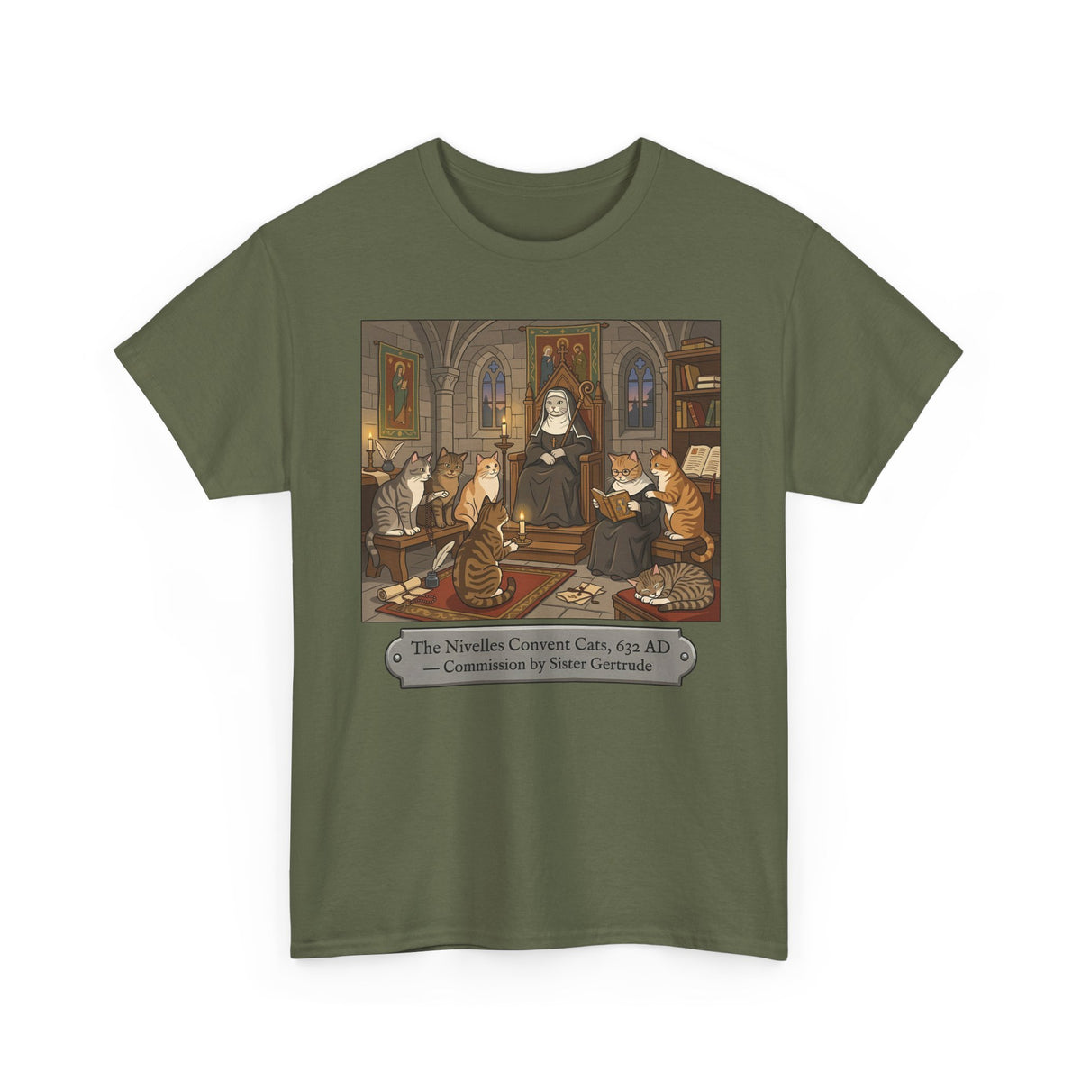 Nivelles Convent Cats T-Shirt — Vintage-Inspired Cat Illustration Tee