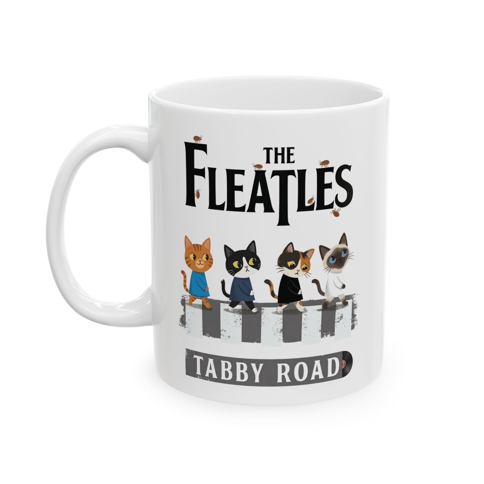 Fleatles Parody Cat Ceramic Mug — Retro Beatles-Inspired Cat Band Mug
