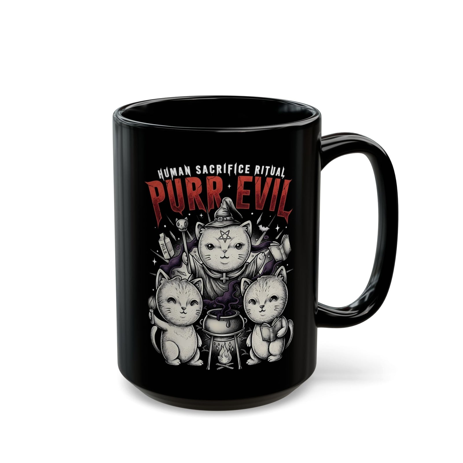 Purr Evil Witch Cats Black Mug — Spooky Alternative Magic Drinkware