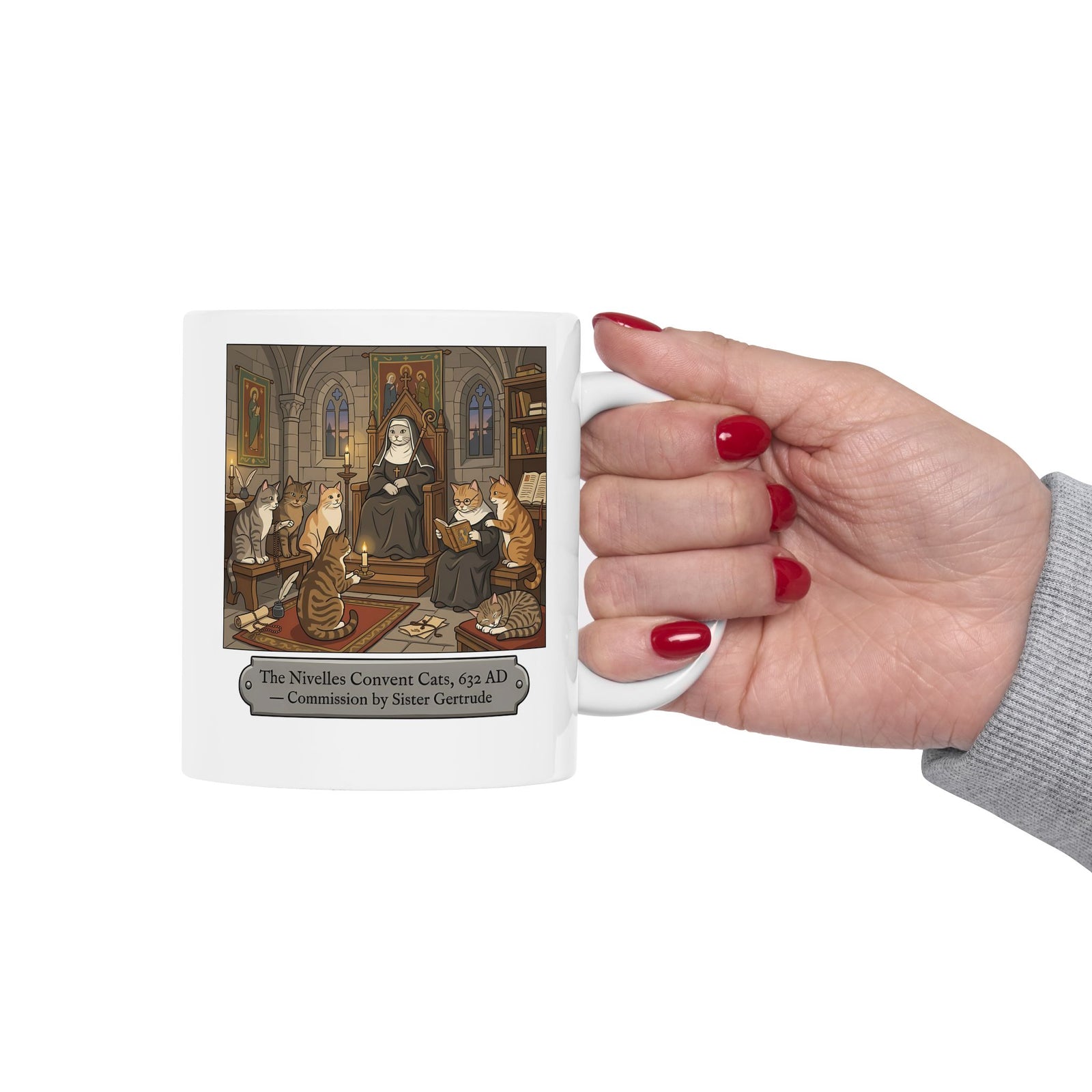 Nivelles Convent Cats Ceramic Mug — Vintage-Inspired Cat Illustration Mug
