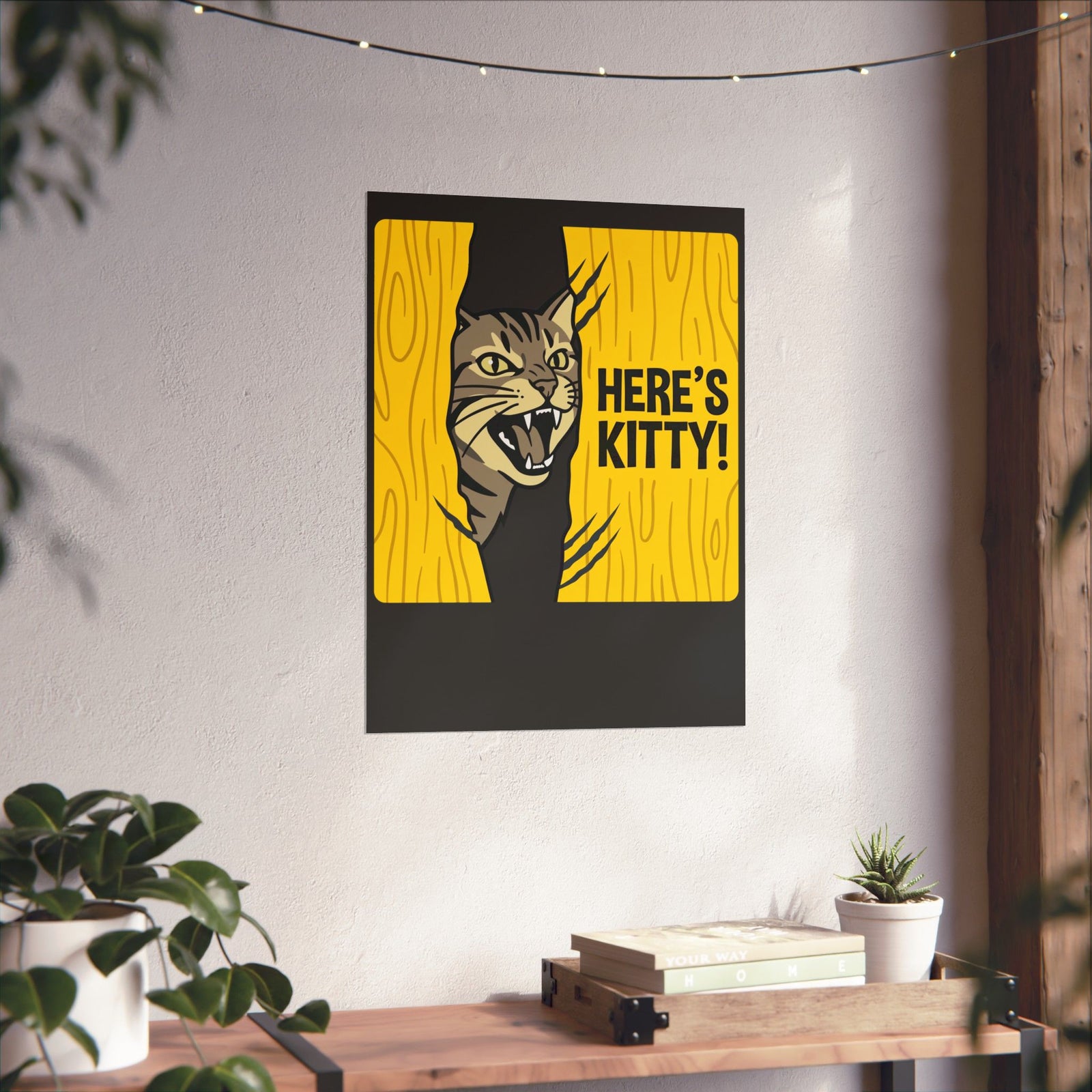 Funny Cat Parody Poster — "Here's Kitty" Graphic Poster