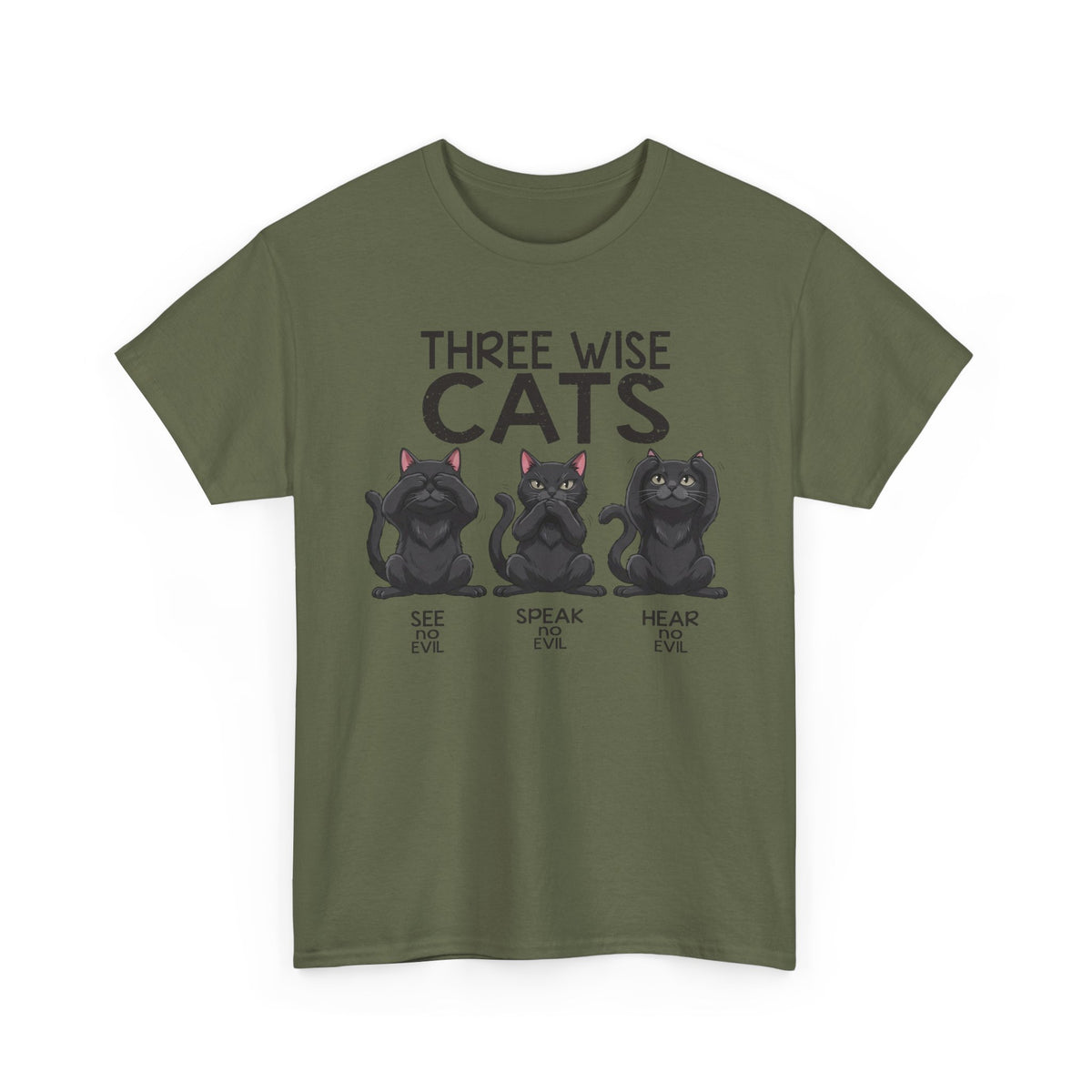 Three Wise Cats T-Shirt — See Speak Hear No Evil Black Cat Graphic
