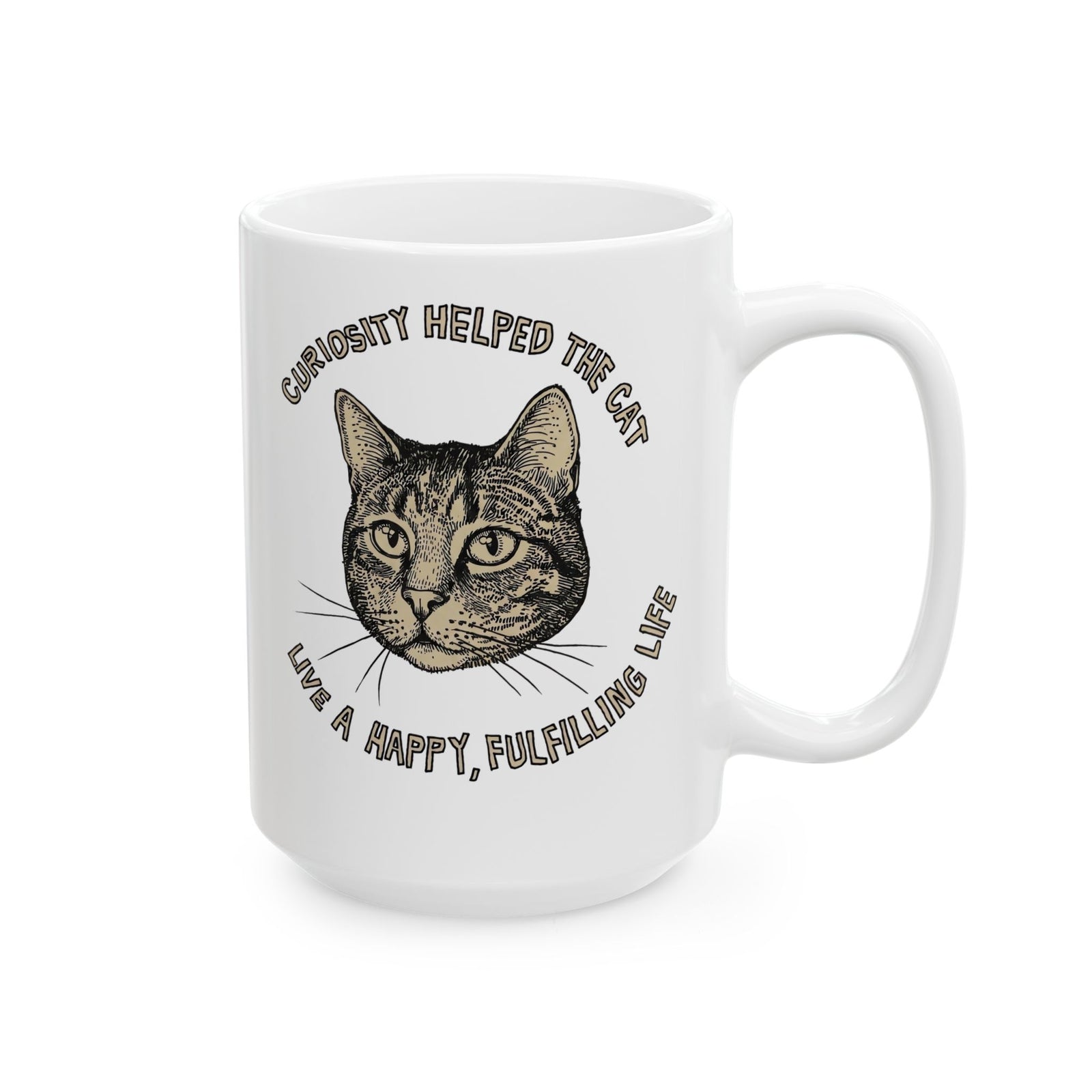 Curiosity Helped The Cat Ceramic Mug — Funny Cat Lover Mug
