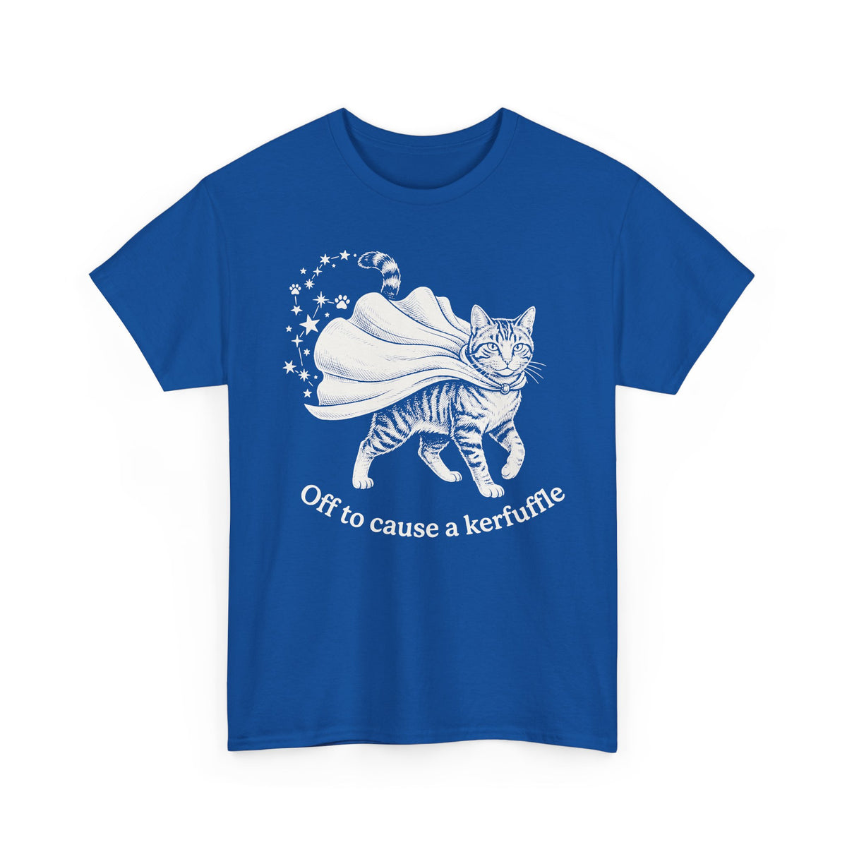 Cat Cape T-Shirt — "Off to cause a kerfuffle" Cute Mischief Cat Tee