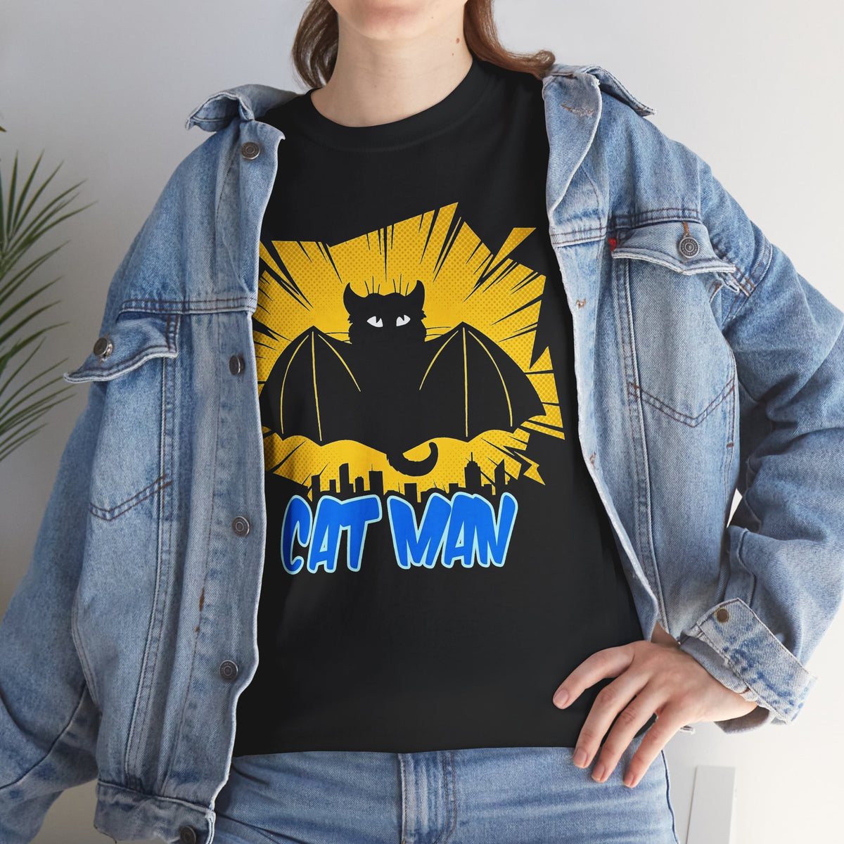 Cat Man T-Shirt — Funny Bat Cat Graphic Tee for Cat Lovers