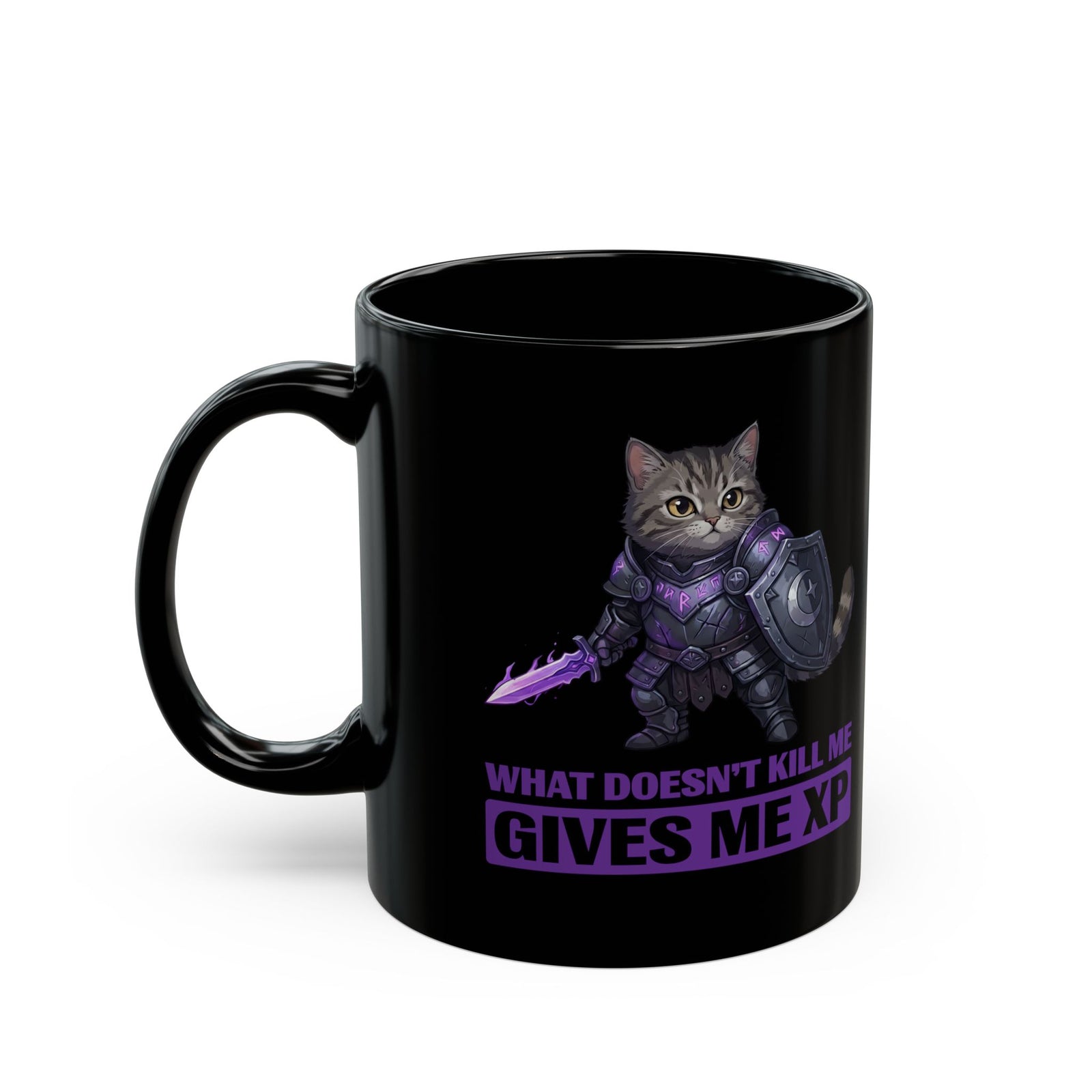 What Doesn't Kill Me Gives Me XP Cat Black Mug