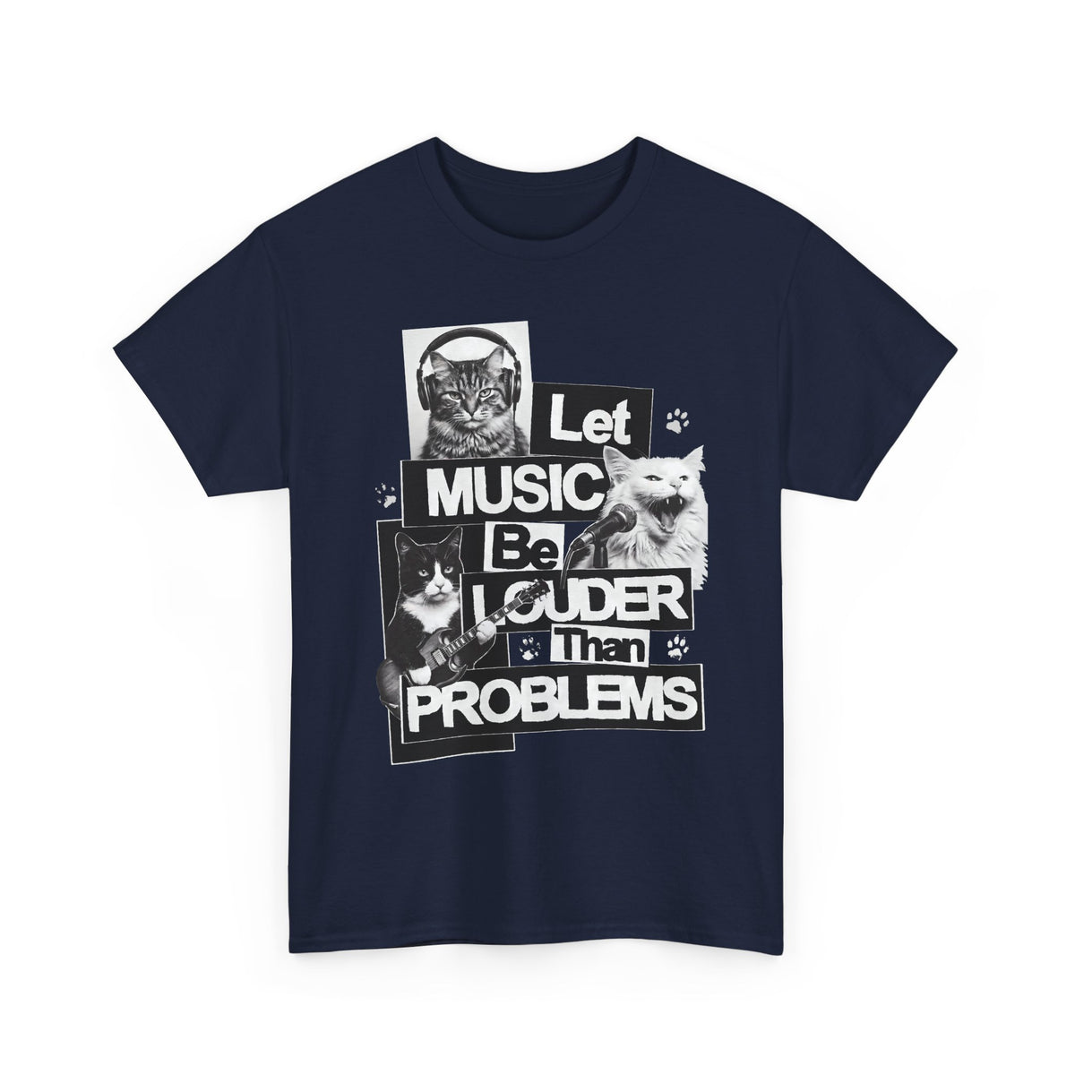Let Music Be Louder Than Problems T-Shirt — Funny Grunge Rock Cat Band Tee