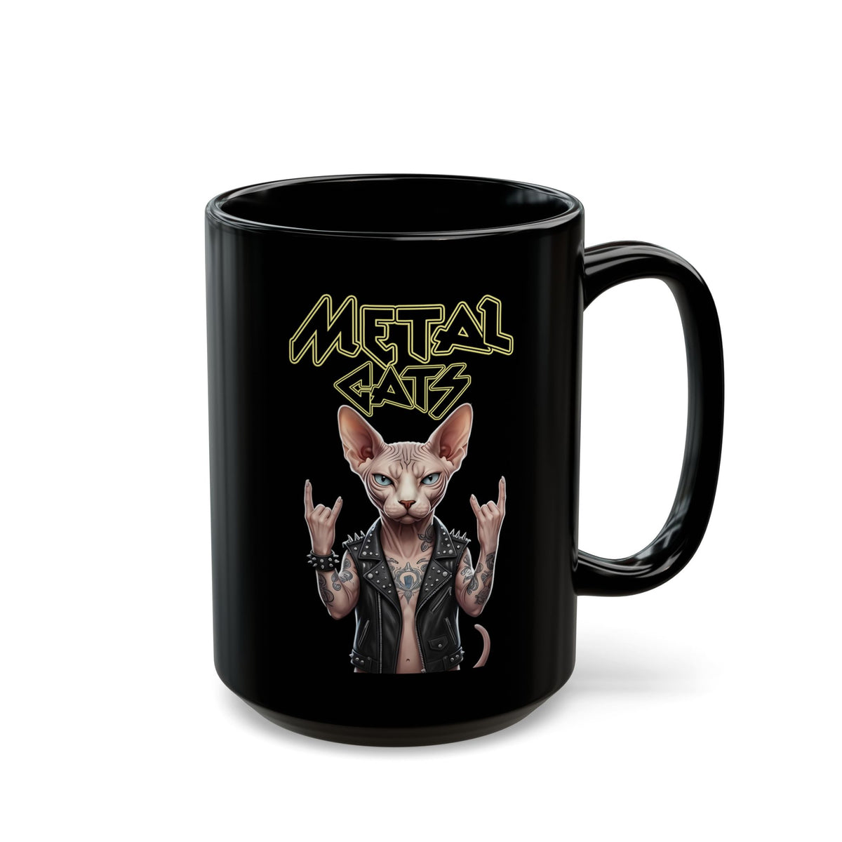 Metal Cats Black Mug — Heavy Metal Cat Graphic Mug