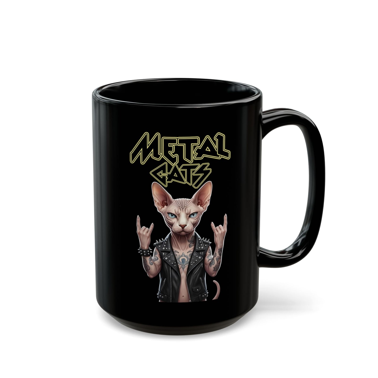 Metal Cats Black Mug — Heavy Metal Cat Graphic Mug