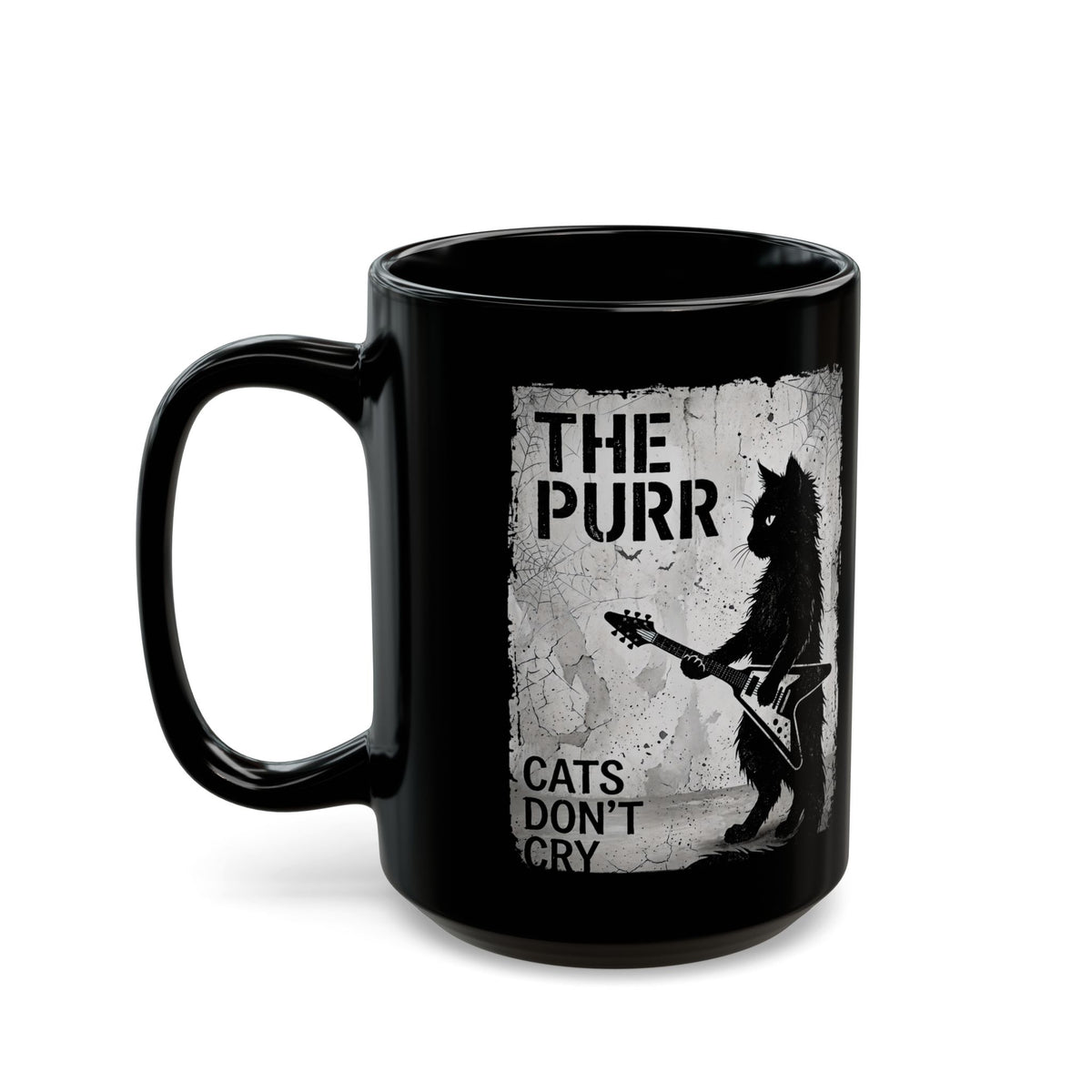 Purr Cats Don't Cry Black Mug — Cute Cat Graphic Mug