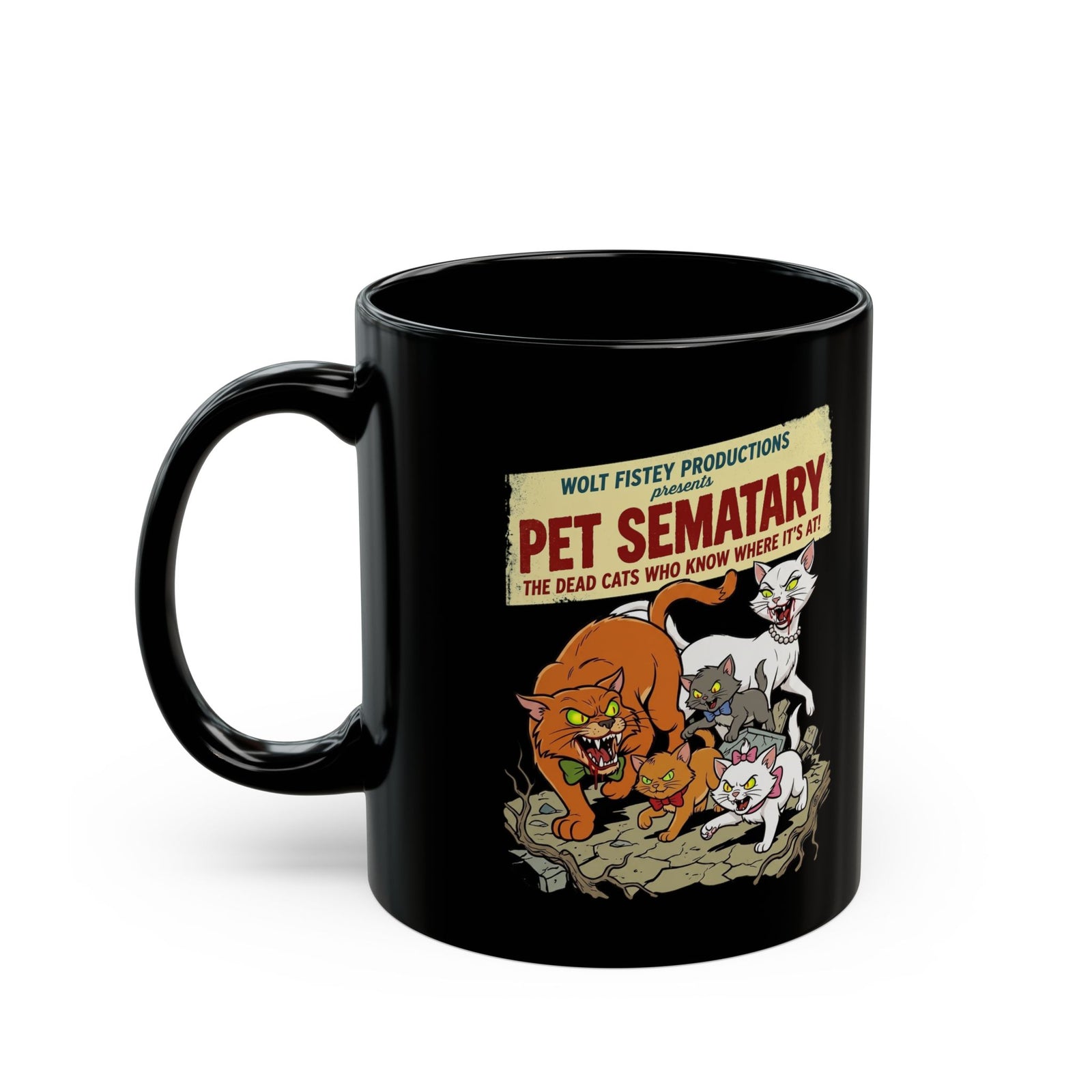 Retro Horror Cat Black Mug