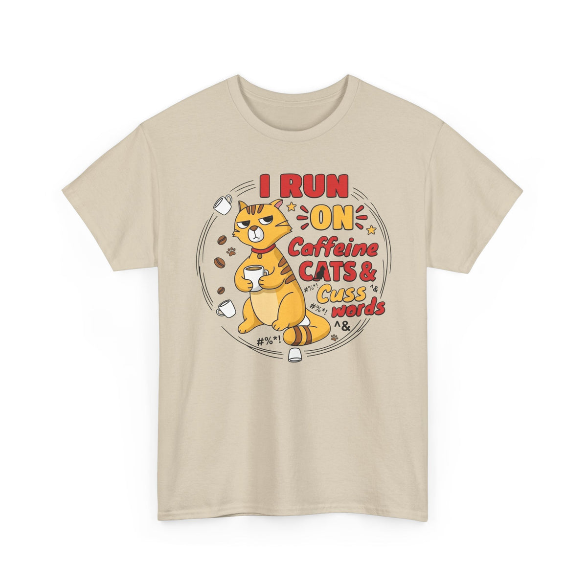 Caffeine, Cats & Cuss Words Tee Funny Cat Lover Coffee Shirt