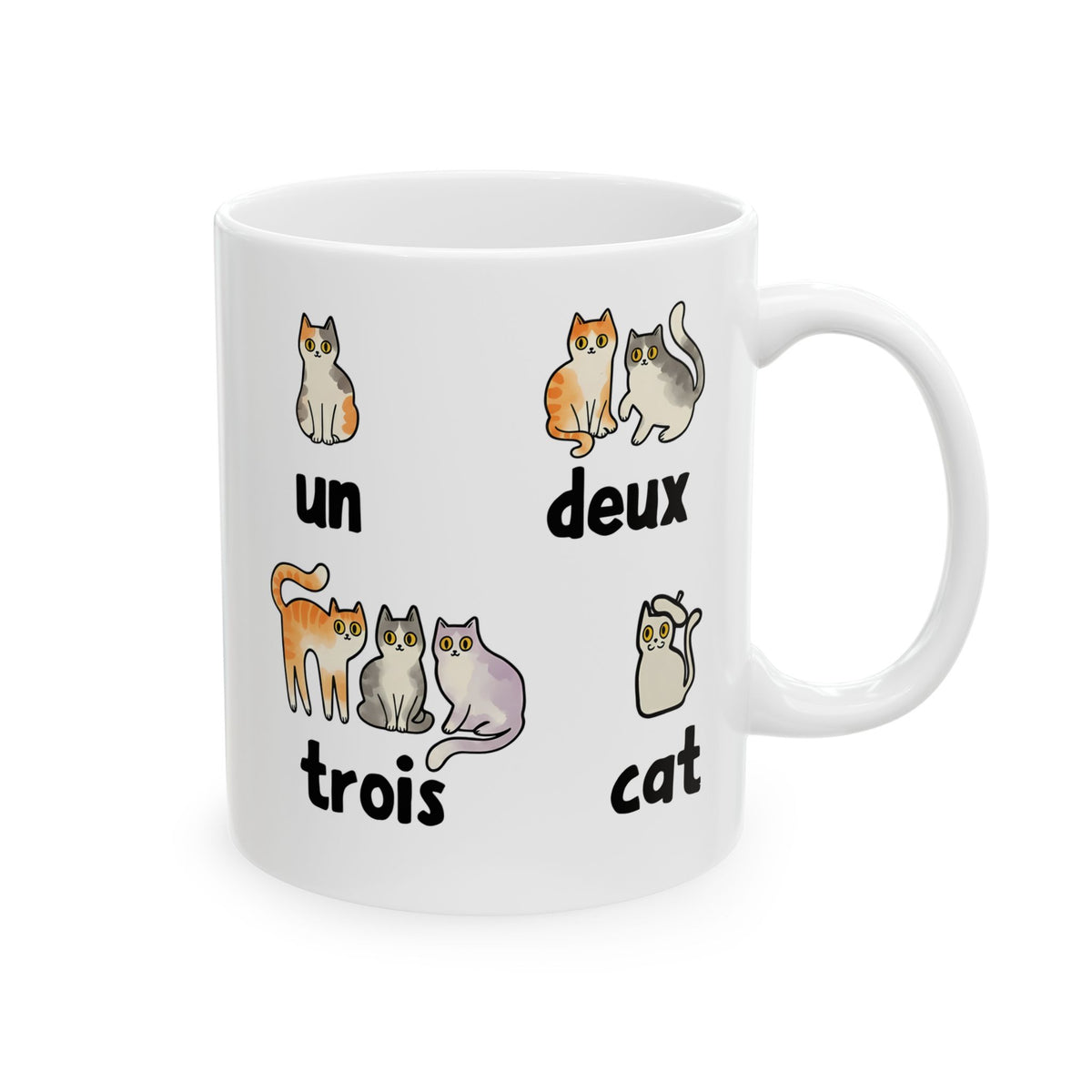 Un Deux Trois Cat Ceramic Mug — Cute French Cat Graphic Mug