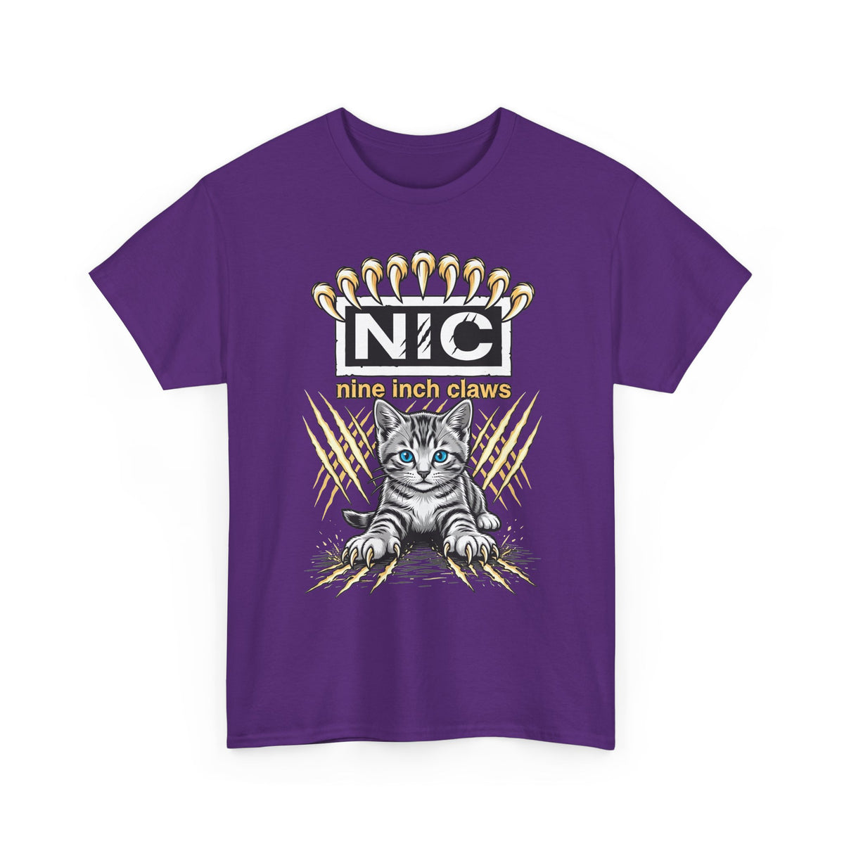 Nine Inch Claws Cat T-Shirt — 'N I C' Graphic Tee with Claw Art