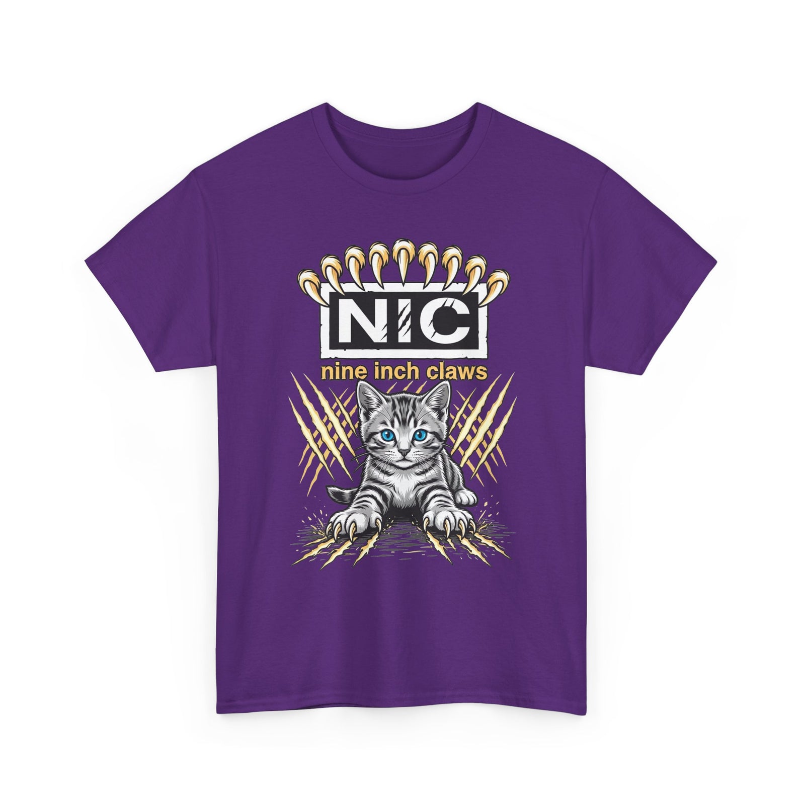 Nine Inch Claws Cat T-Shirt — 'N I C' Graphic Tee with Claw Art