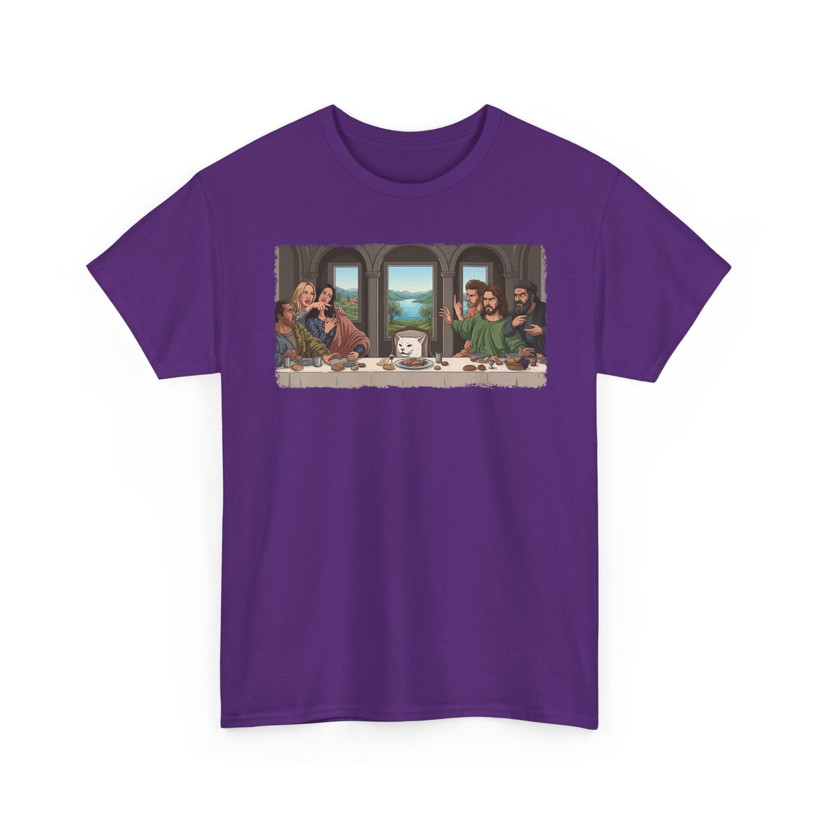 Last Supper x Woman Yelling at Cat Tee — Funny Religious Art Mashup T-Shirt