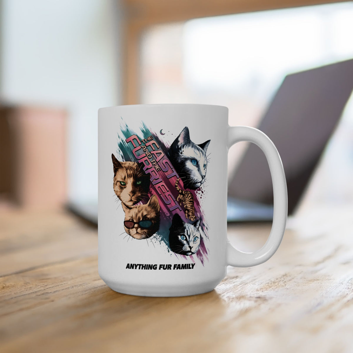 The Fast And The Furriest Ceramic Mug — Funny Cat Action Movie Parody Mug