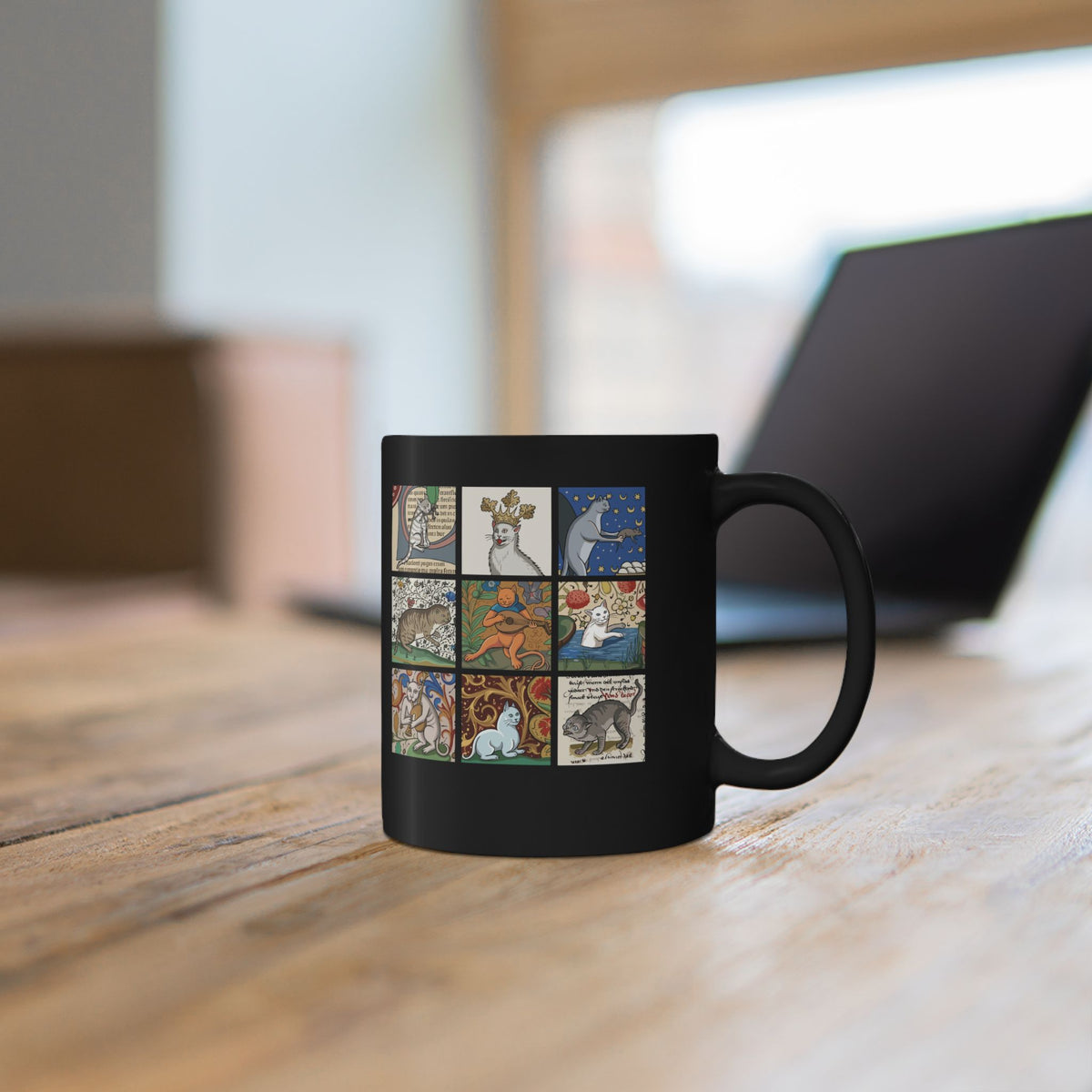 Medieval Cats Black Mug — Vintage Heraldic Cat Design