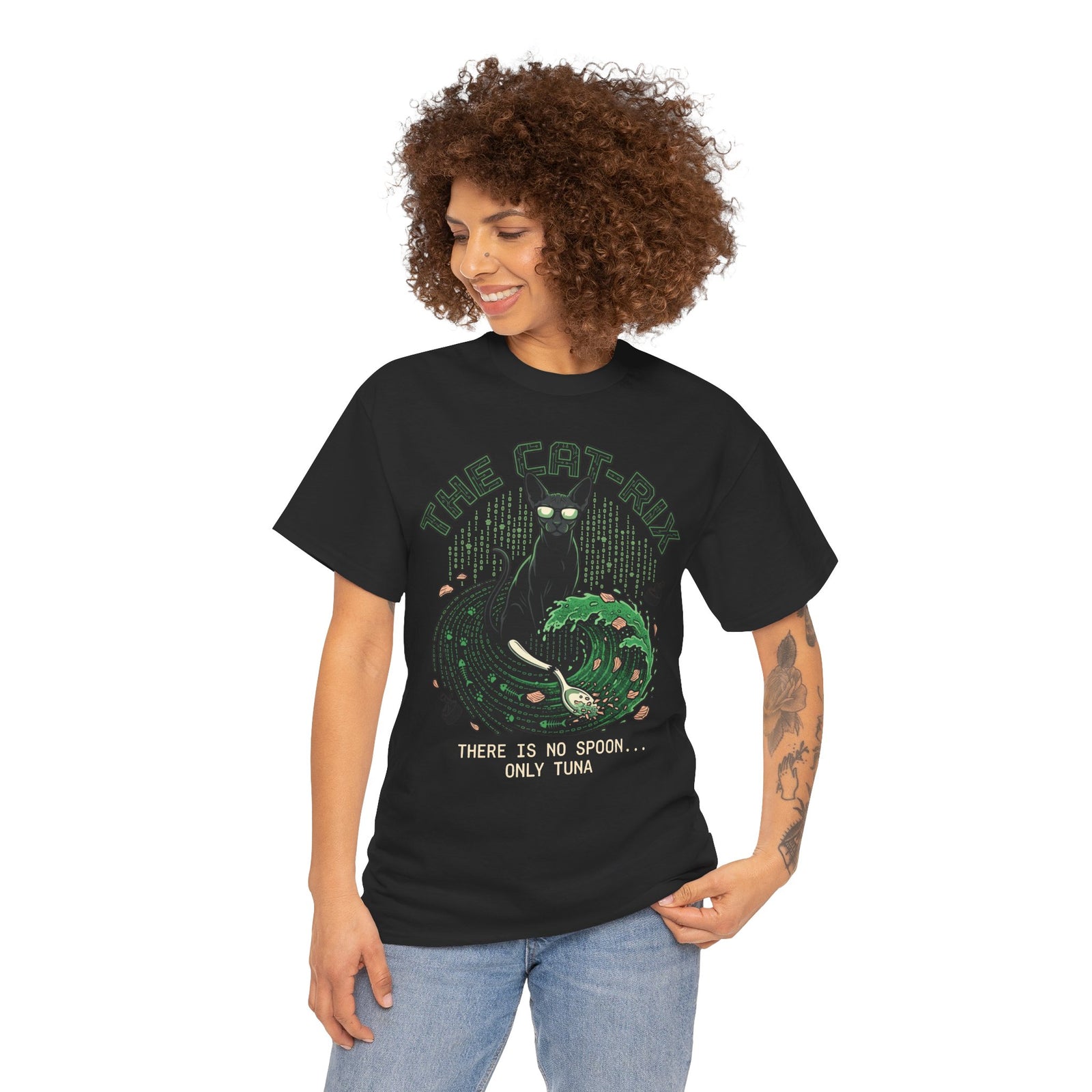 Cat T-Shirt — "There Is No Spoon... Only Tuna" Retro Wave Graphic Tee