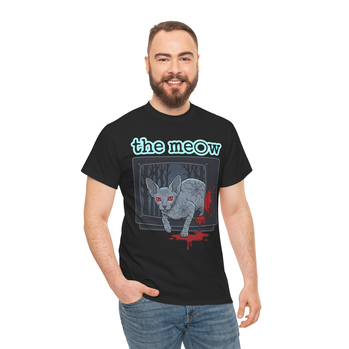The meow Creepy Cat TV Horror T-Shirt