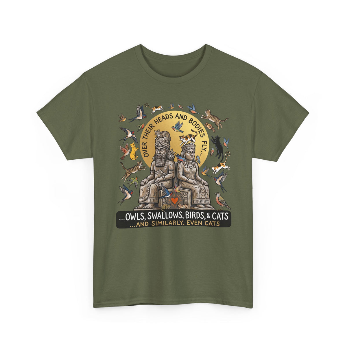 Birds & Cats Graphic T-Shirt — "Over Their Heads and Bodies Fly"