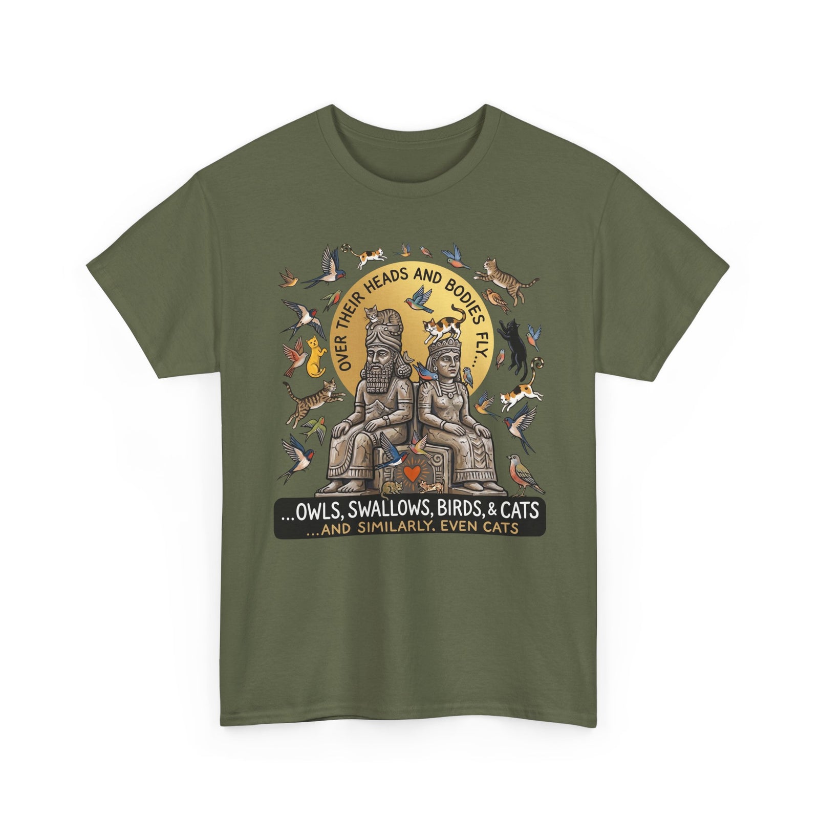 Birds & Cats Graphic T-Shirt — "Over Their Heads and Bodies Fly"