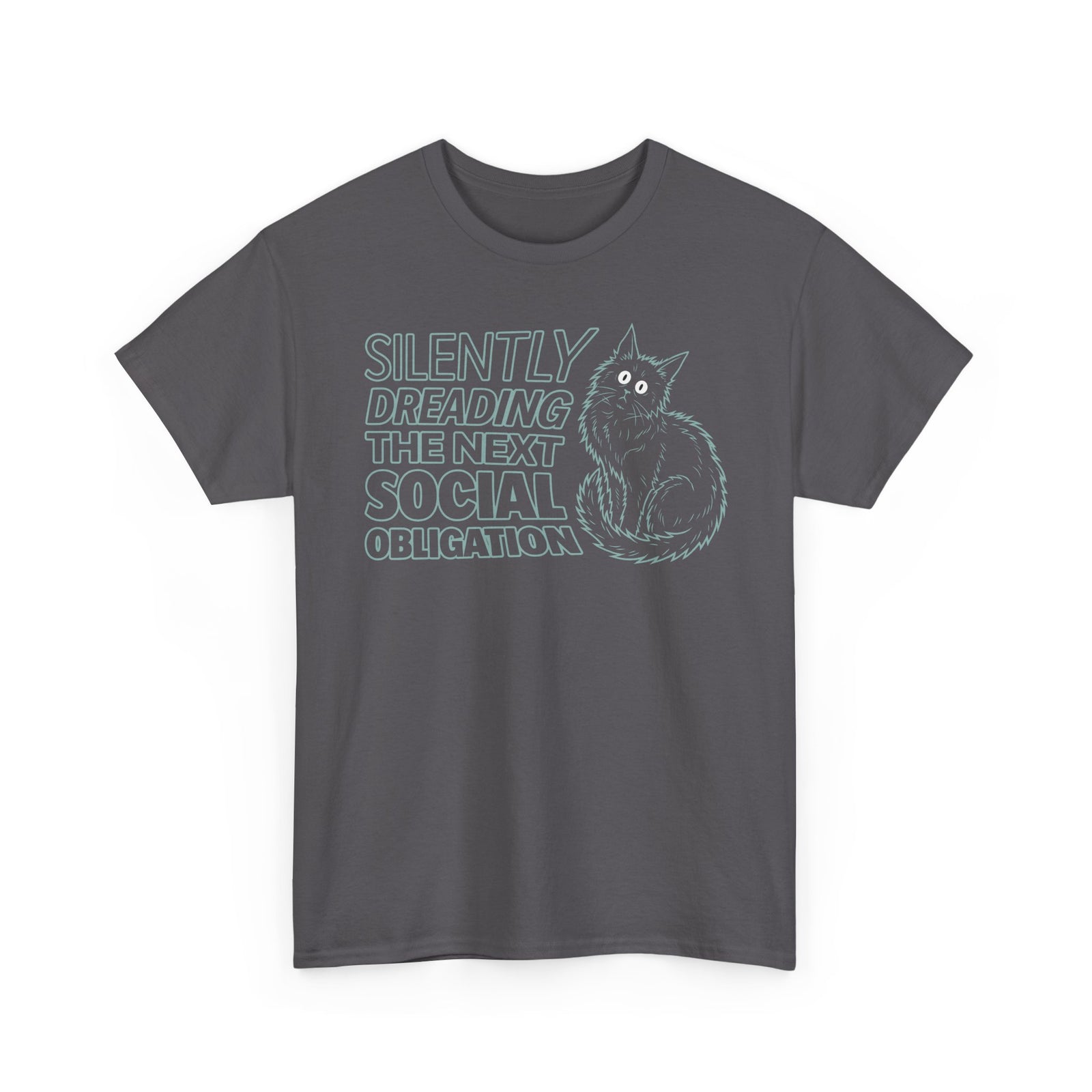 Introvert Cat T-Shirt — "Silently Dreading the Next Social Obligation"