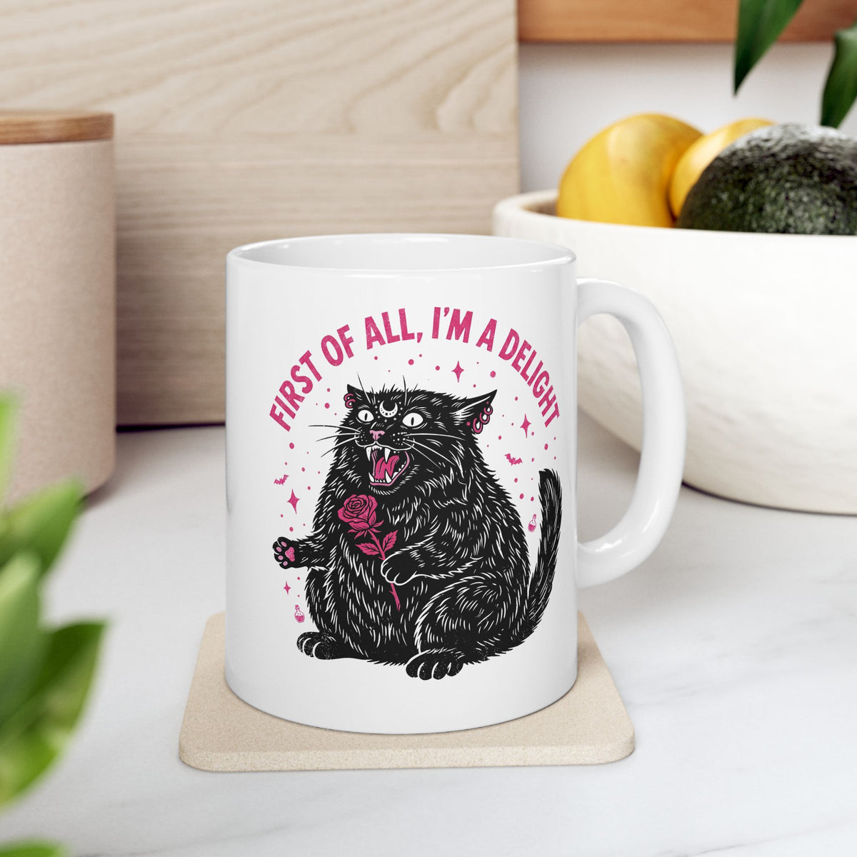 Black Cat "First of All I'm a Delight" Ceramic Mug