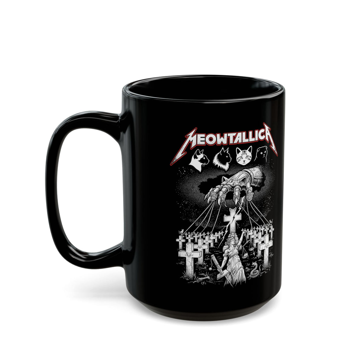 Meowtallica Graphic Mug — Metal Cat Band Black Mug