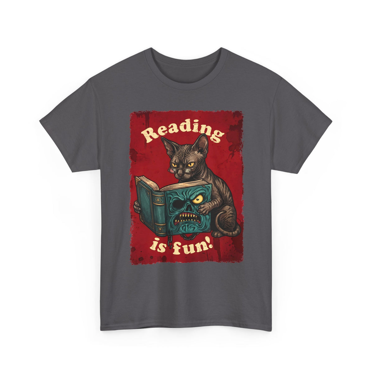 Reading Is Fun Necronomicon Sphynx Cat T-Shirt — Evil Dead Horror Book Tee