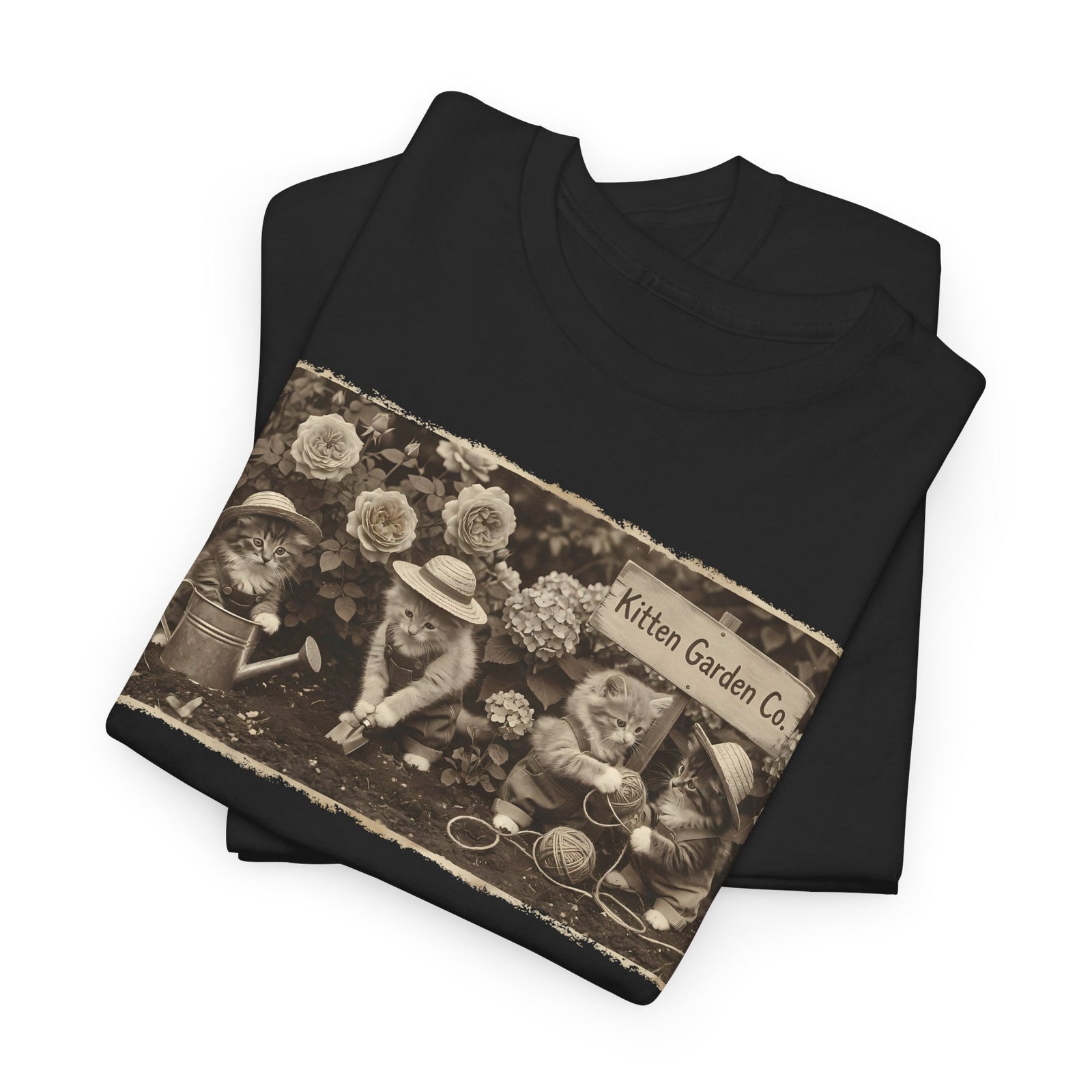 Vintage Kittens in the Garden T-Shirt — Cute Floral Cat Tee